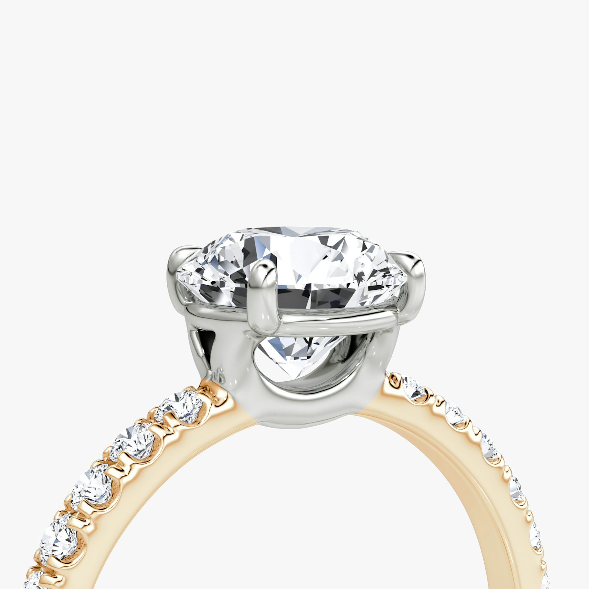 The Signature | Round Brilliant | 14k | Rose Gold and Platinum | bandAccent: Pavé | bandWidth: large | caratWeight: 1.0ct | hiddenHalo: no | diamondOrientation: vertical