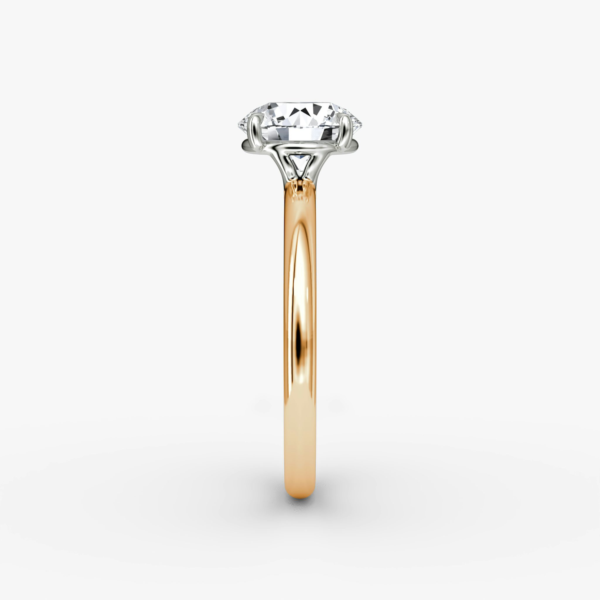 The Signature | Round Brilliant | 14k | Rose Gold and Platinum | bandAccent: Plain | bandWidth: large | caratWeight: 2.0ct | hiddenHalo: no | diamondOrientation: vertical
