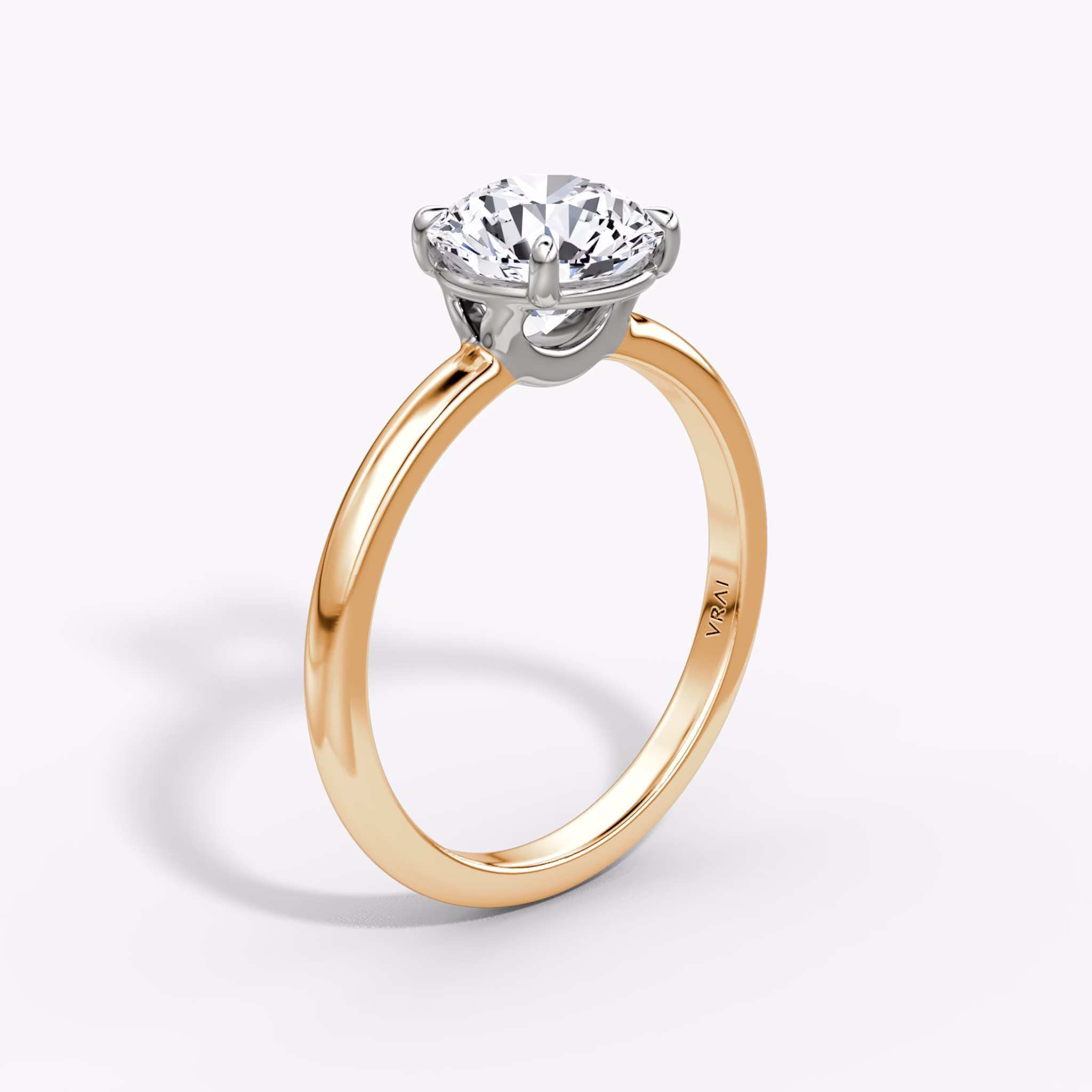 The Signature | Round Brilliant | 14k | Rose Gold and Platinum | bandAccent: Plain | bandWidth: large | caratWeight: 2.0ct | hiddenHalo: no | diamondOrientation: vertical