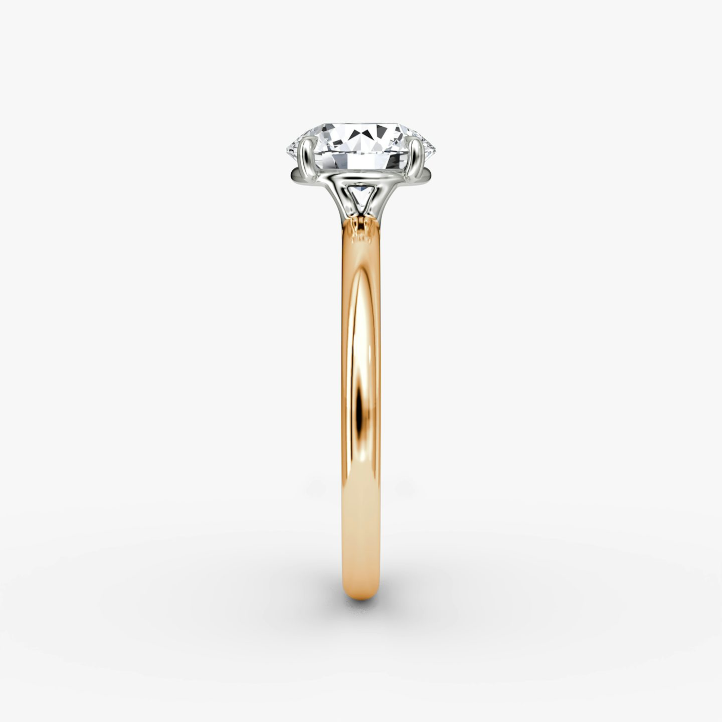 The Signature | Round Brilliant | 14k | Rose Gold and Platinum | bandAccent: Plain | bandWidth: large | caratWeight: 1.0ct | hiddenHalo: no | diamondOrientation: vertical