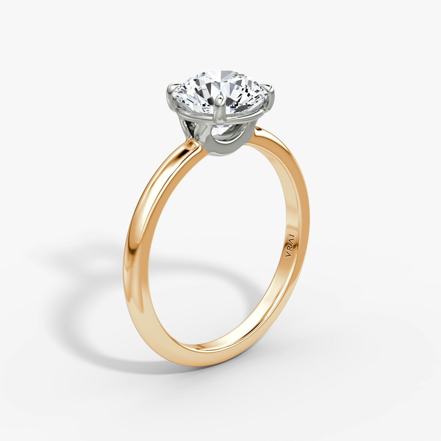The Signature | Round Brilliant | 14k | Rose Gold and Platinum | bandAccent: Plain | bandWidth: large | caratWeight: 1.0ct | hiddenHalo: no | diamondOrientation: vertical