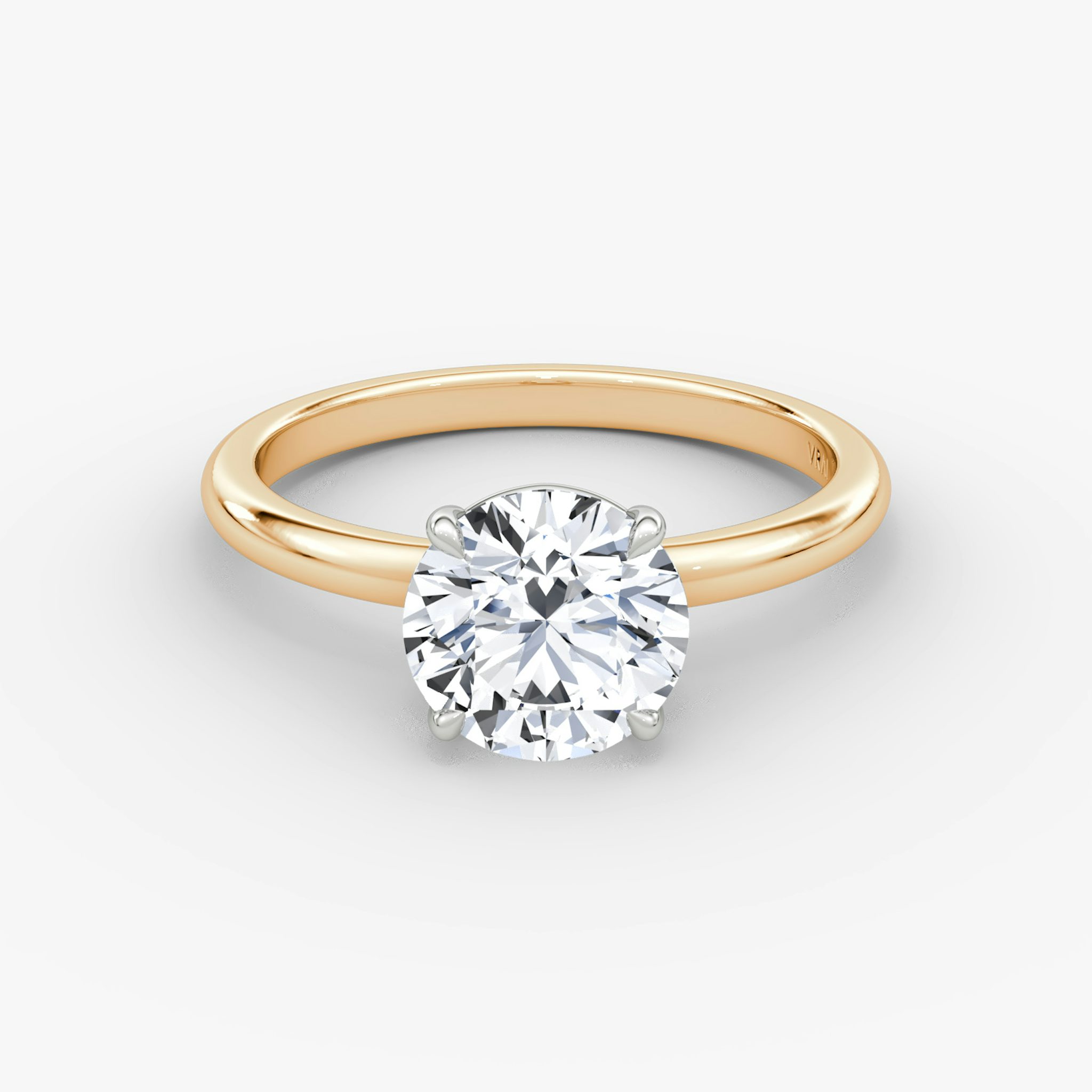 The Signature | Round Brilliant | 14k | Rose Gold and Platinum | bandAccent: Plain | bandWidth: large | caratWeight: 1.0ct | hiddenHalo: no | diamondOrientation: vertical