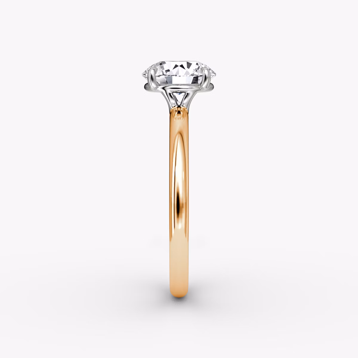The Signature | Round Brilliant | 14k | Rose Gold and Platinum | bandAccent: Plain | bandWidth: large | caratWeight: other | hiddenHalo: no | diamondOrientation: vertical
