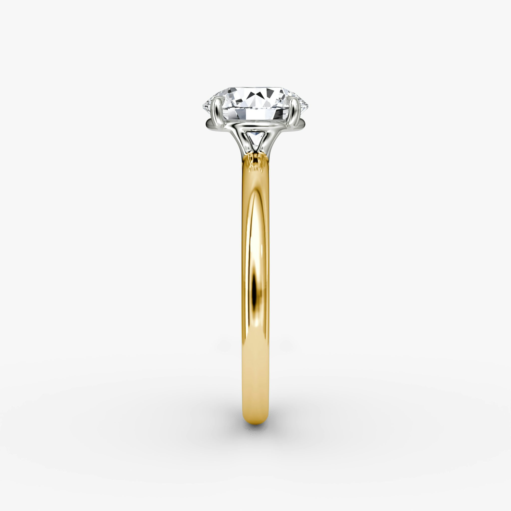 The Signature | Round Brilliant | 18k | Yellow Gold and Platinum | bandAccent: Plain | bandWidth: large | caratWeight: 1.0ct | hiddenHalo: no | diamondOrientation: vertical