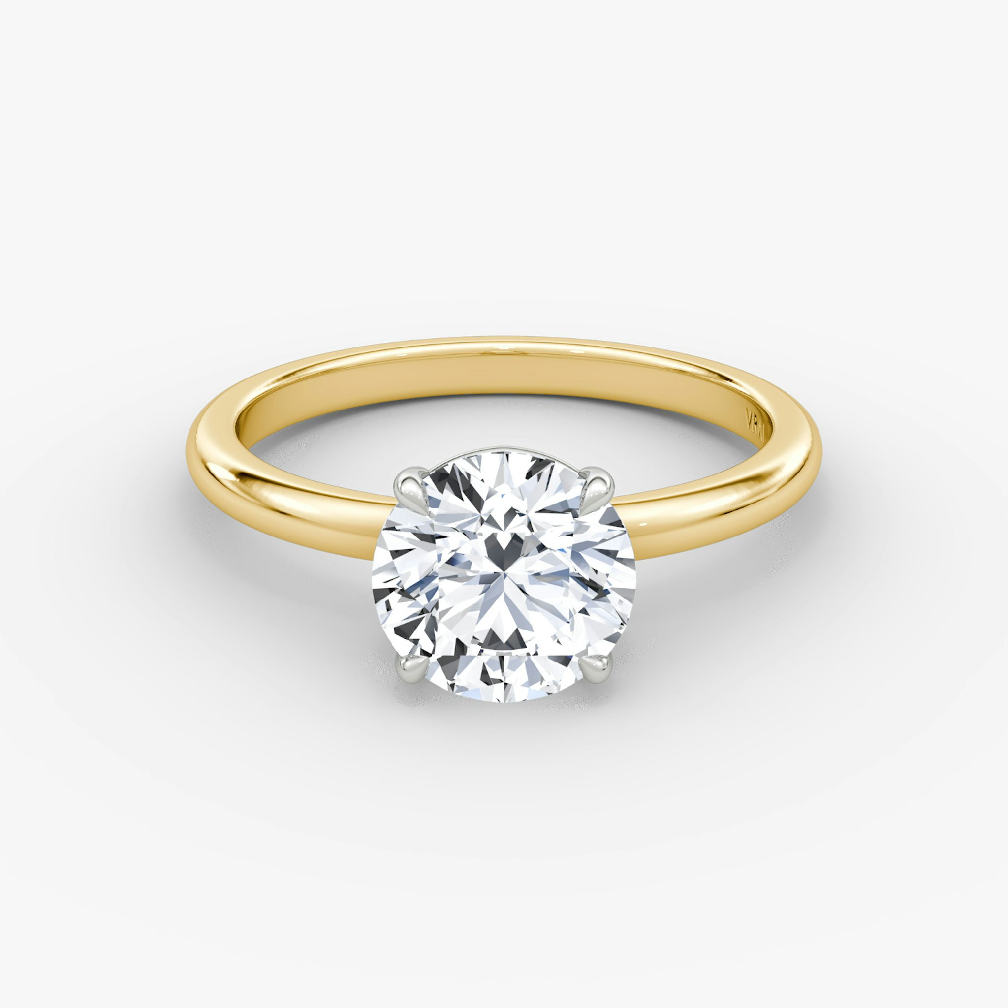 The Signature | Round Brilliant | 18k | Yellow Gold and Platinum | bandAccent: Plain | bandWidth: large | caratWeight: 1.0ct | hiddenHalo: no | diamondOrientation: vertical