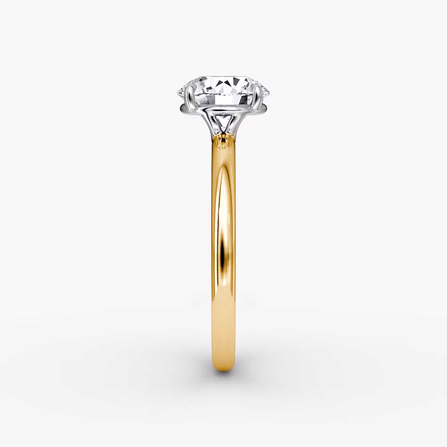 The Signature | Round Brilliant | 18k | Yellow Gold and Platinum | bandAccent: Plain | bandWidth: large | caratWeight: other | hiddenHalo: no | diamondOrientation: vertical