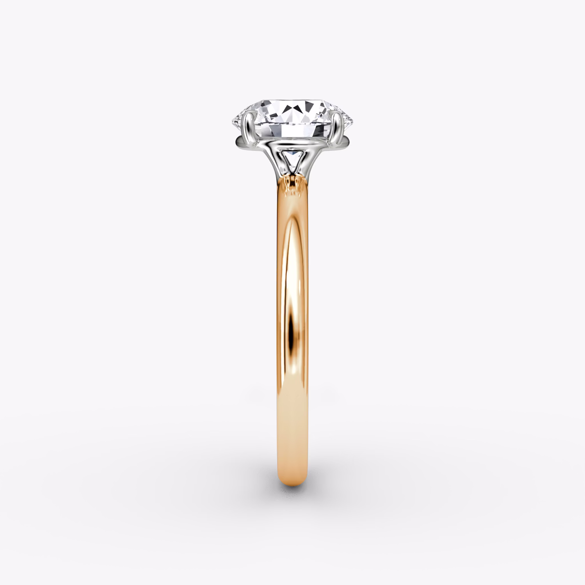 The Signature | Round Brilliant | 14k | Rose Gold and Platinum | bandAccent: Plain | bandWidth: large | caratWeight: 1.5ct | hiddenHalo: no | diamondOrientation: vertical
