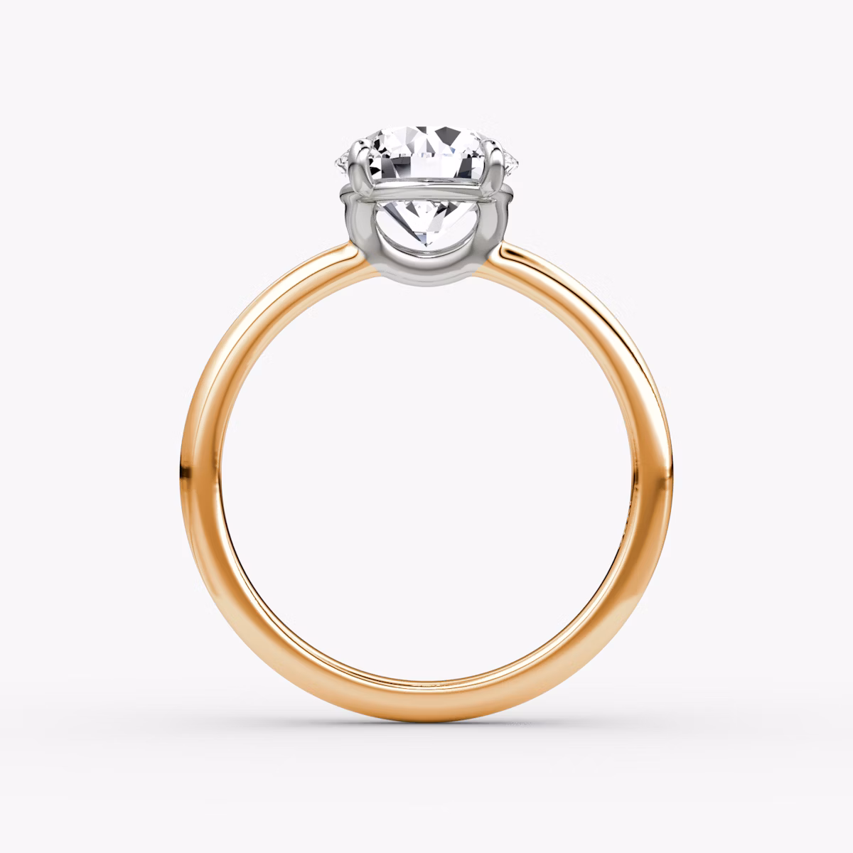 The Signature | Round Brilliant | 14k | Rose Gold and Platinum | bandAccent: Plain | bandWidth: large | caratWeight: 1.5ct | hiddenHalo: no | diamondOrientation: vertical