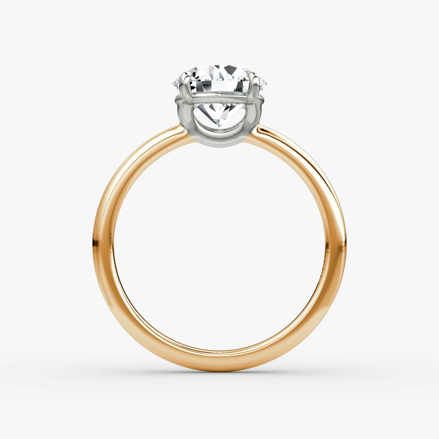 The Signature | Round Brilliant | 14k | Rose Gold and Platinum | bandAccent: Plain | bandWidth: large | caratWeight: 1.5ct | hiddenHalo: no | diamondOrientation: vertical