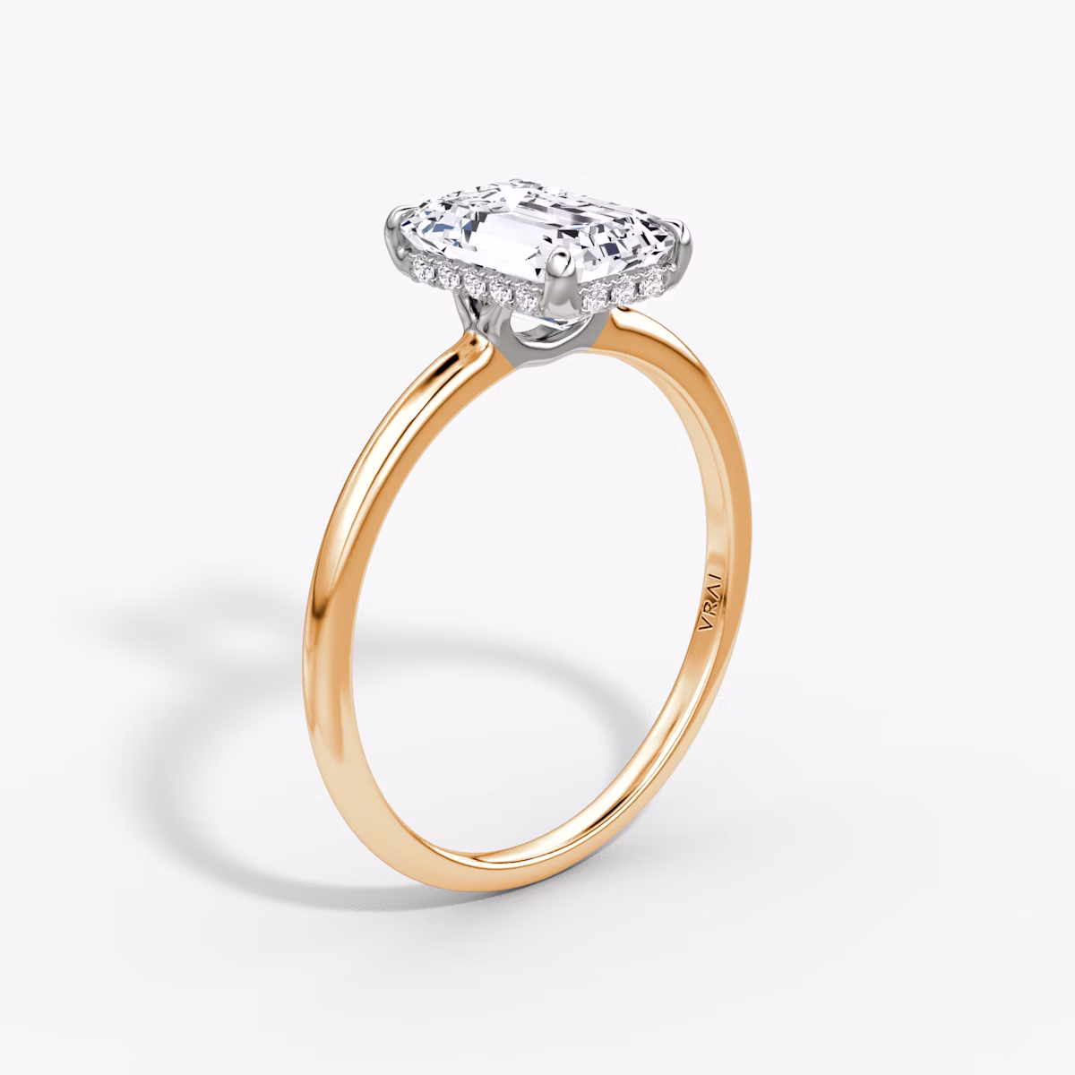 The Signature | Asscher | 14k | Rose Gold and Platinum | bandAccent: Plain | bandWidth: standard | hiddenHalo: yes | diamondOrientation: vertical | caratWeight: other