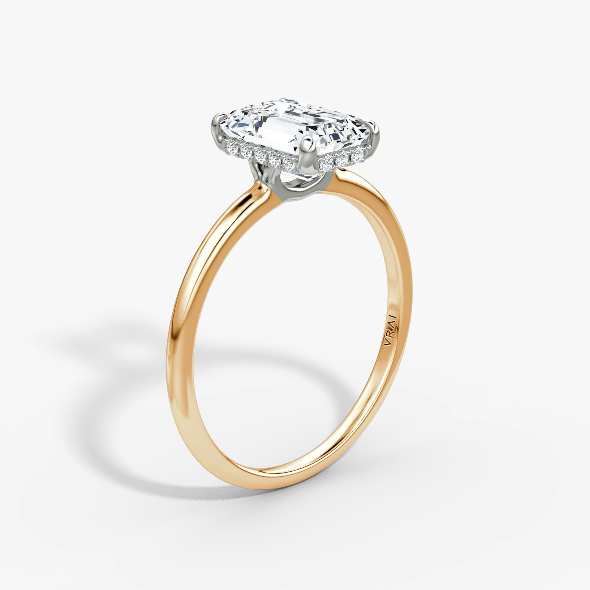 The Signature | Asscher | 14k | Rose Gold and Platinum | bandAccent: Plain | bandWidth: standard | hiddenHalo: yes | diamondOrientation: vertical | caratWeight: other