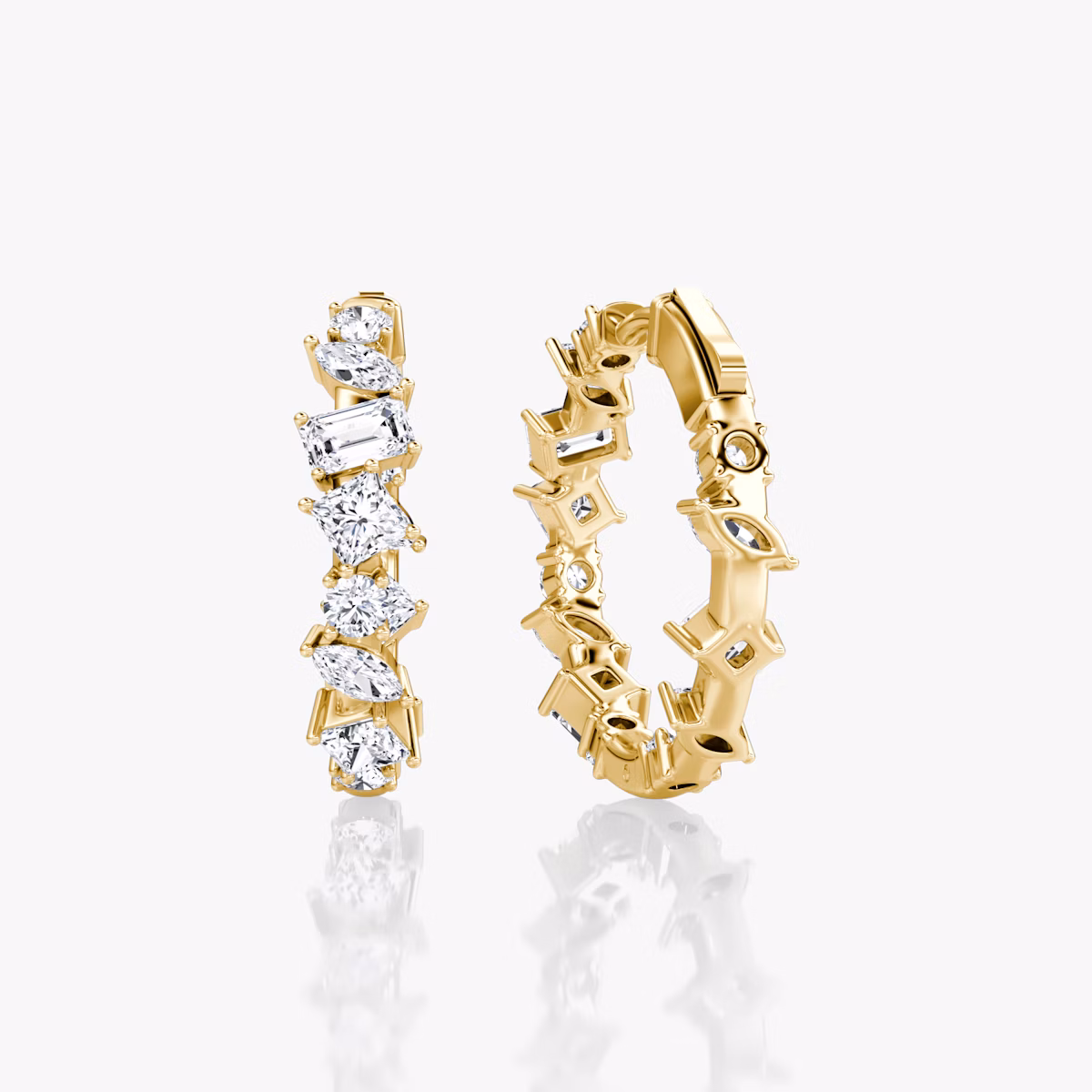 Mixed Shape Eternity Hoop | princess+emerald+marquise+round-brilliant | 14k | Yellow Gold