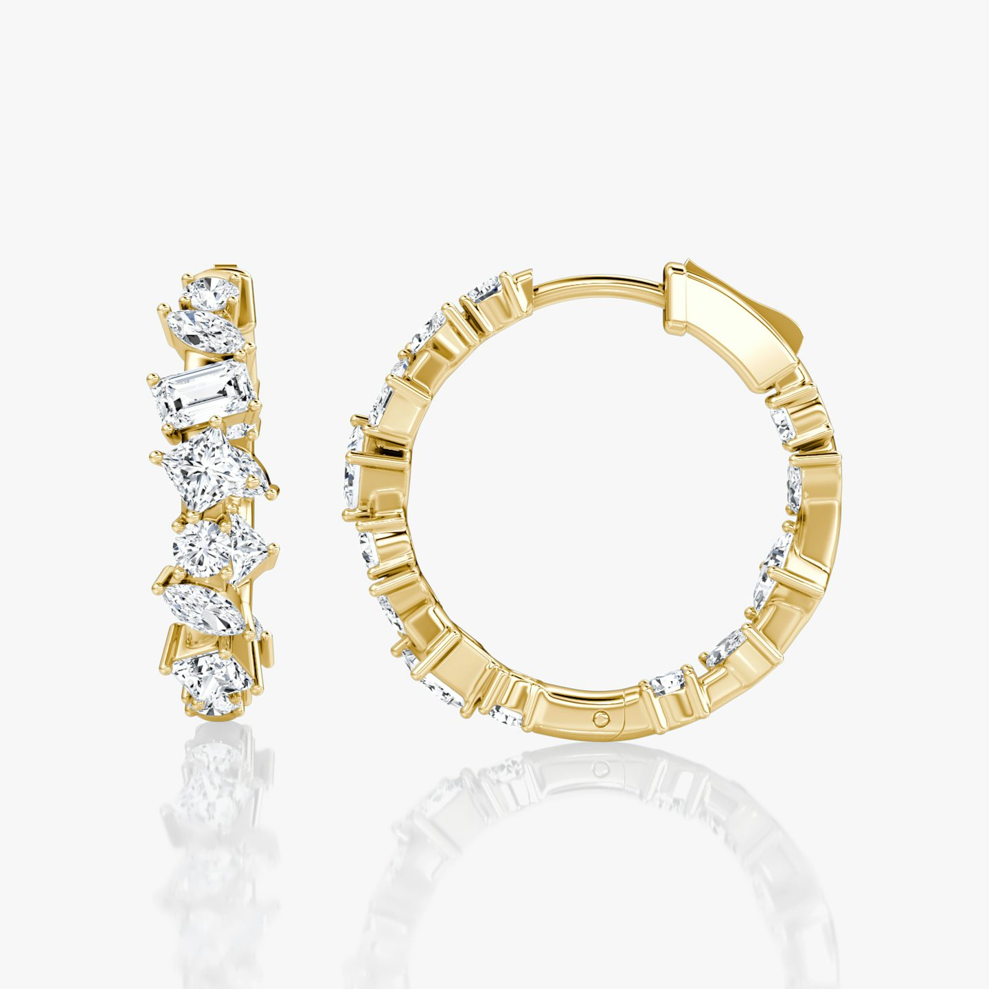 Mixed Shape Eternity Hoop | princess+emerald+marquise+round-brilliant | 14k | Yellow Gold