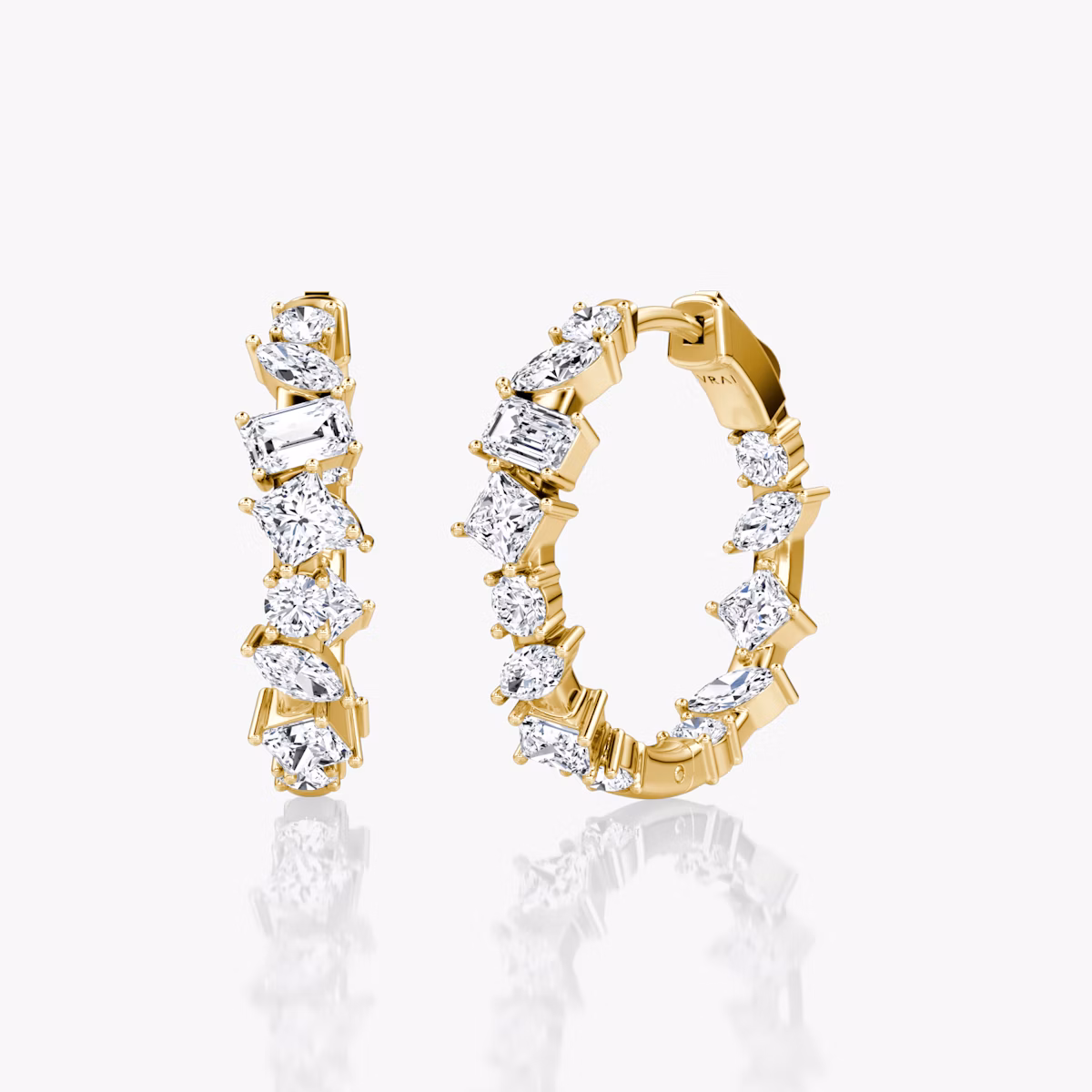 Mixed Shape Eternity Hoop | princess+emerald+marquise+round-brilliant | 14k | Yellow Gold