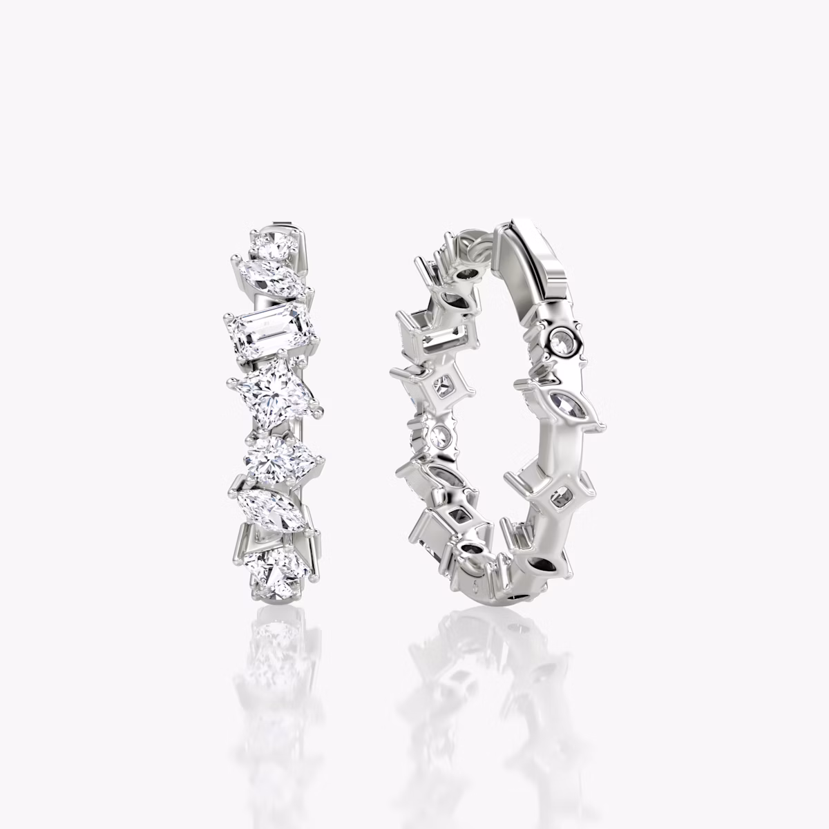 Mixed Shape Eternity Hoop | princess+emerald+marquise+round-brilliant | 14k | White Gold