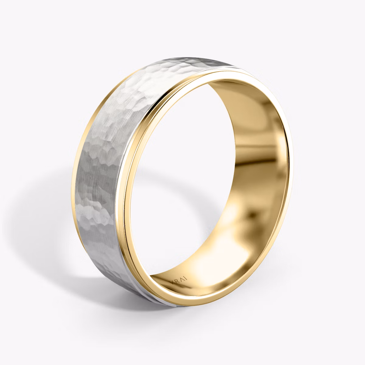 Hammered Ehering | 18k | white-gold-and-yellow-gold | bandAccent: Ohne Pavé-Besatz | bandWidth: 7.5mm
