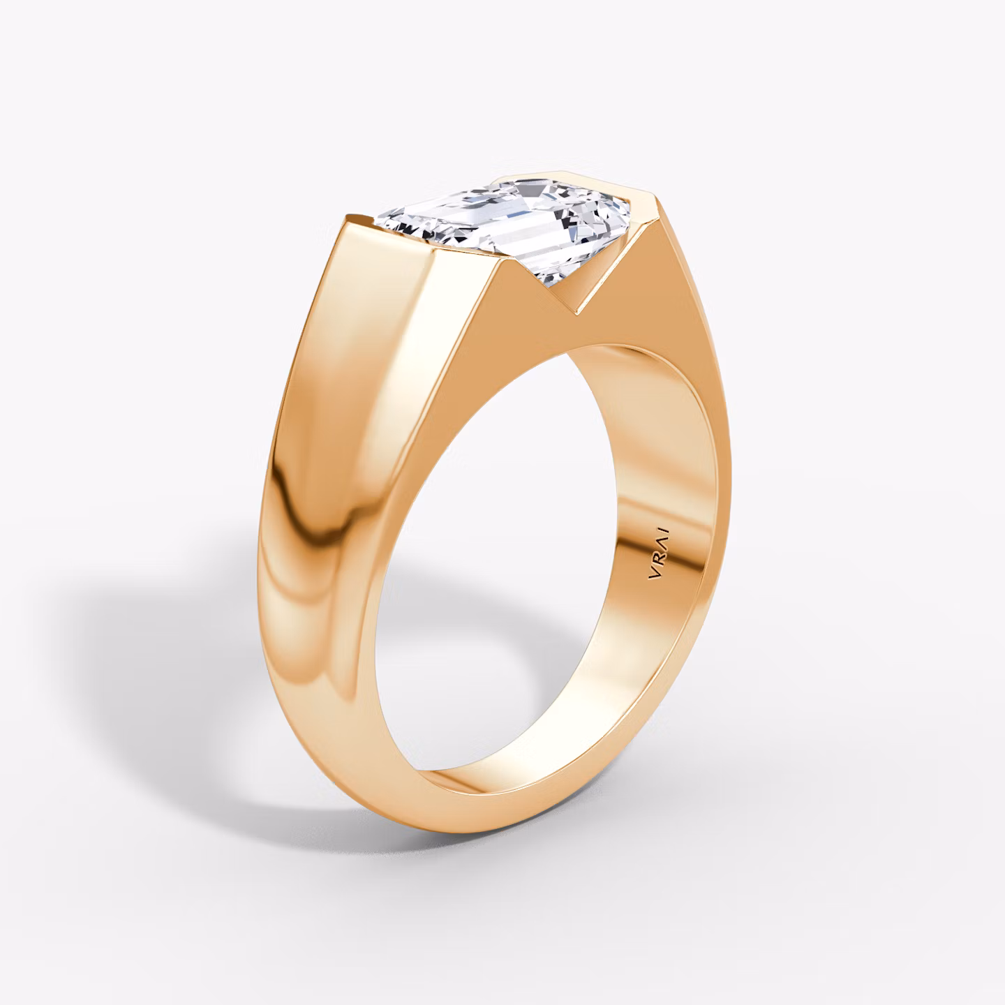 Bague de fiançailles Statement Signet | Émeraude | 14k | Or rose | bandAccent: Simple | diamondOrientation: vertical | caratWeight: other