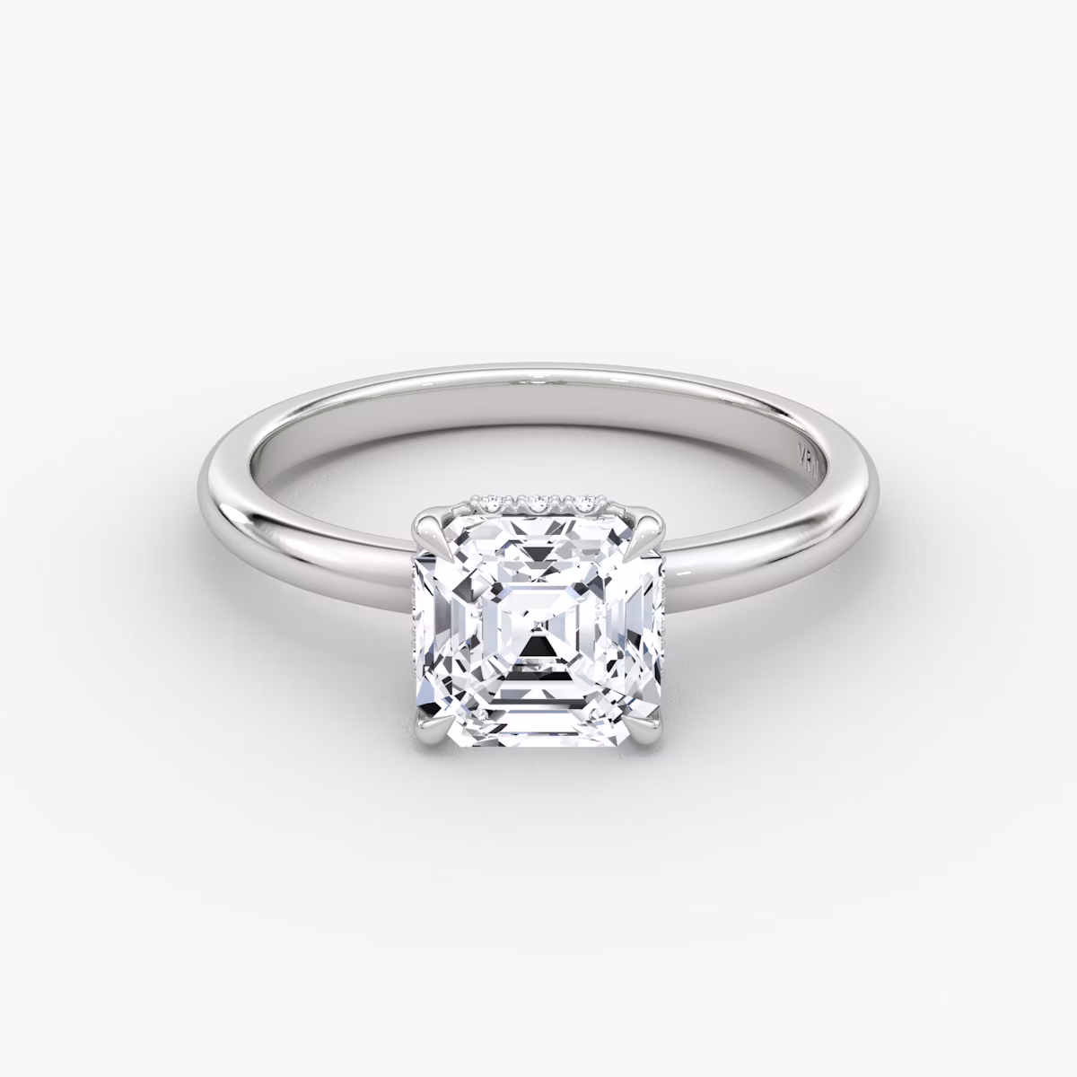 The Signature | Asscher | Platinum | bandAccent: Plain | bandWidth: large | hiddenHalo: yes | diamondOrientation: vertical | caratWeight: other