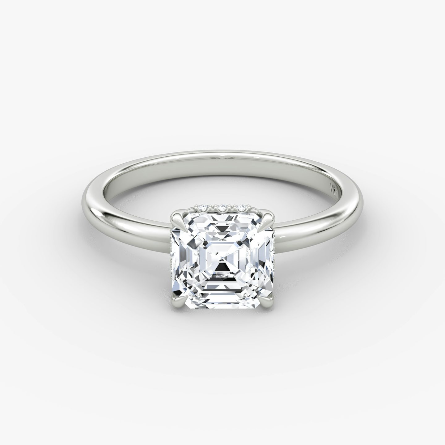 The Signature | Asscher | 18k | White Gold | bandAccent: Plain | bandWidth: large | hiddenHalo: yes | diamondOrientation: vertical | caratWeight: other