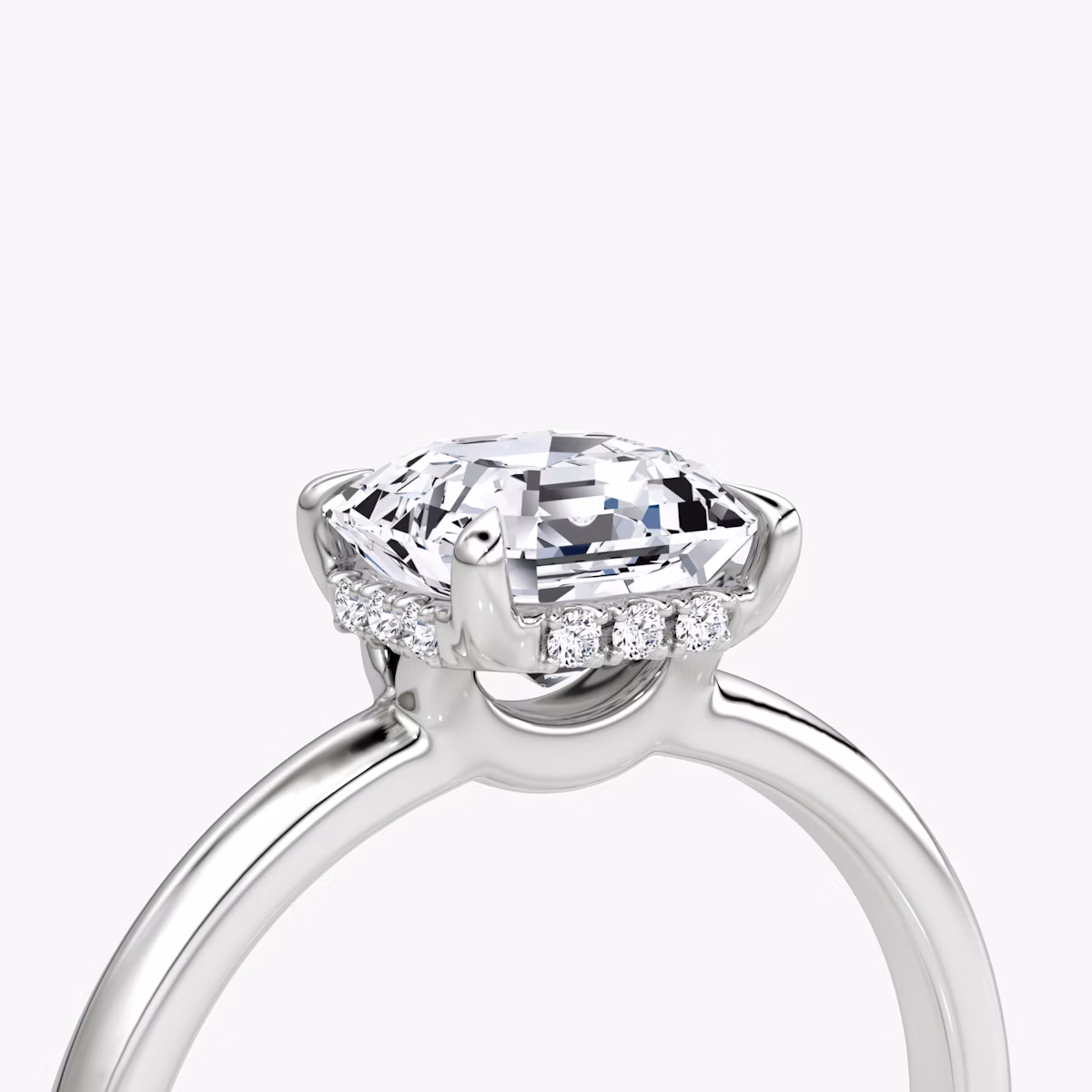 The Signature | Asscher | Platinum | bandAccent: Plain | bandWidth: large | hiddenHalo: yes | diamondOrientation: vertical | caratWeight: other
