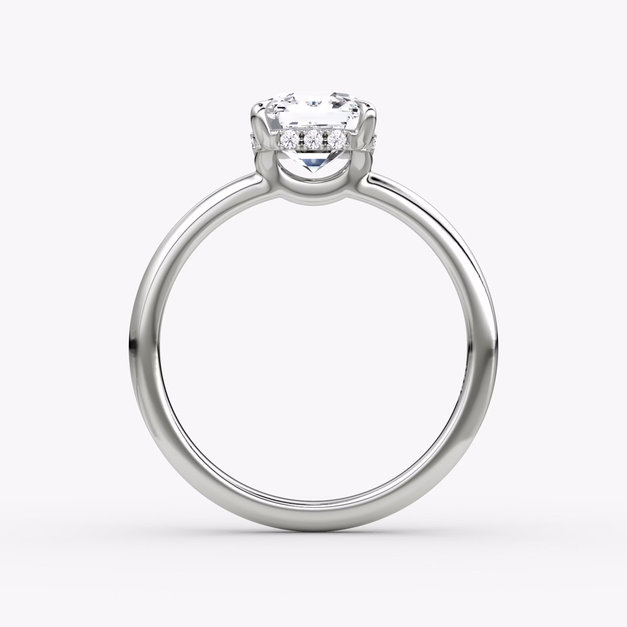 The Signature | Asscher | 18k | White Gold | bandAccent: Plain | bandWidth: large | hiddenHalo: yes | diamondOrientation: vertical | caratWeight: other