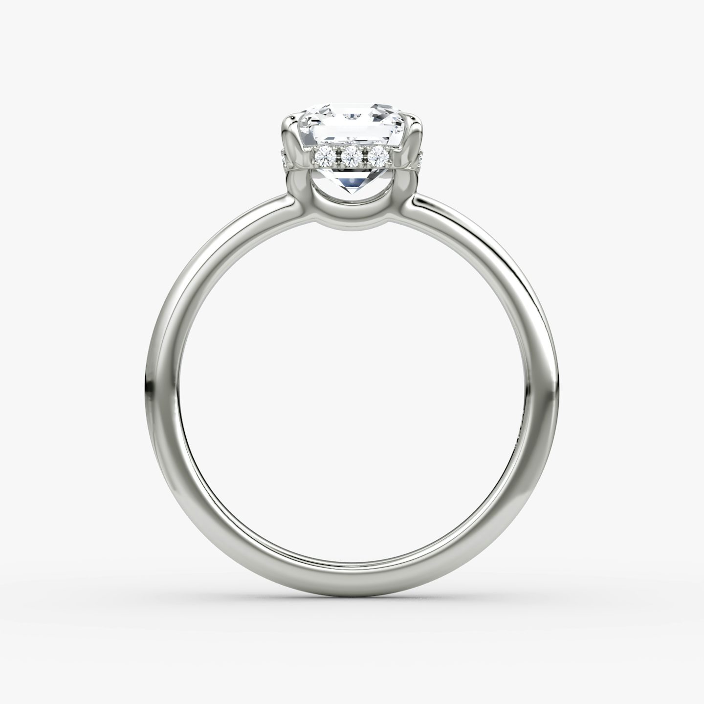 The Signature | Asscher | 18k | White Gold | bandAccent: Plain | bandWidth: large | hiddenHalo: yes | diamondOrientation: vertical | caratWeight: other