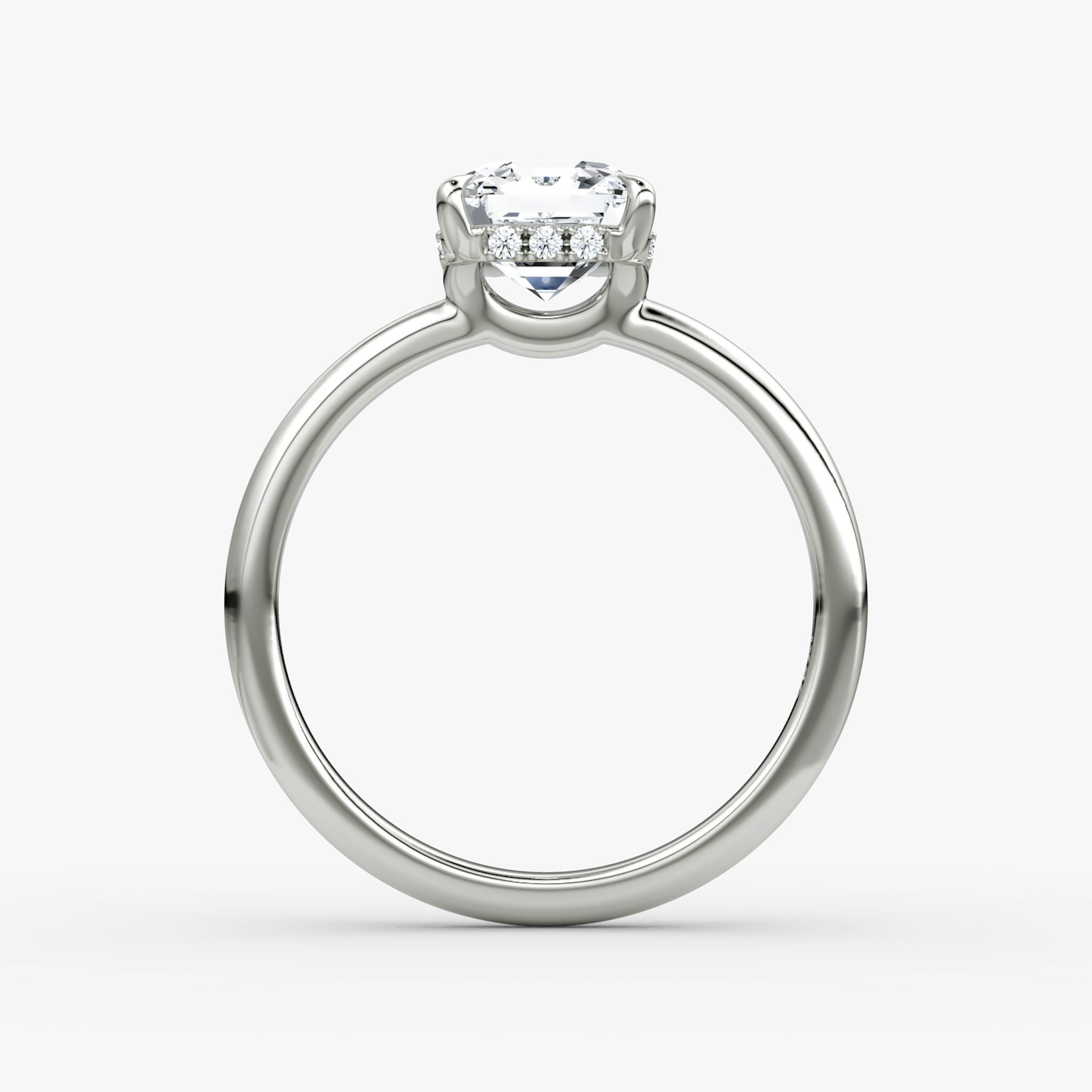 The Signature | Asscher | 18k | White Gold | bandAccent: Plain | bandWidth: large | hiddenHalo: yes | diamondOrientation: vertical | caratWeight: other