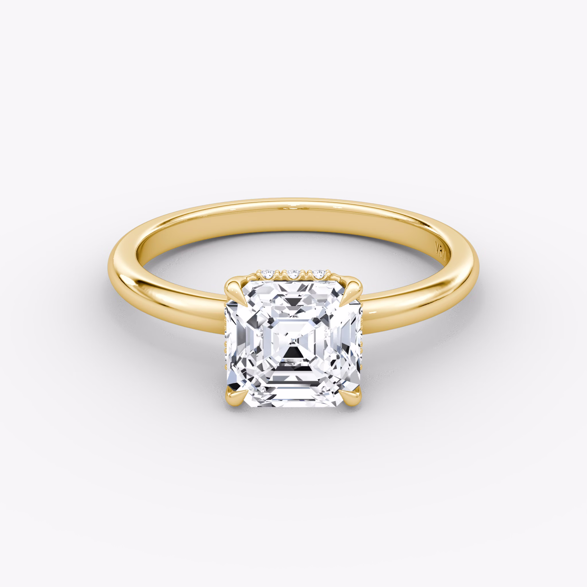 The Signature | Asscher | 18k | Yellow Gold | bandAccent: Plain | bandWidth: large | hiddenHalo: yes | diamondOrientation: vertical | caratWeight: other