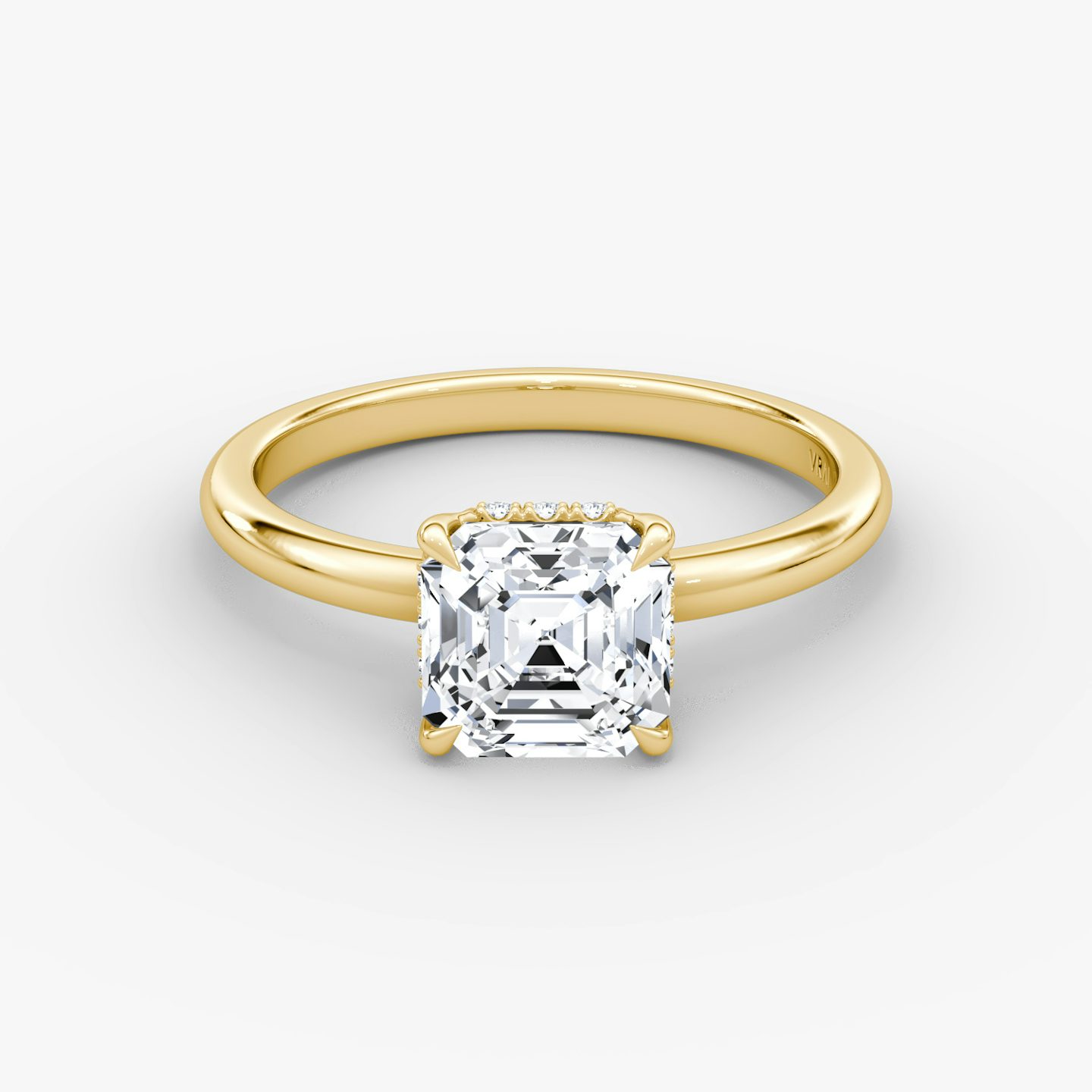 The Signature | Asscher | 18k | Yellow Gold | bandAccent: Plain | bandWidth: large | hiddenHalo: yes | diamondOrientation: vertical | caratWeight: other