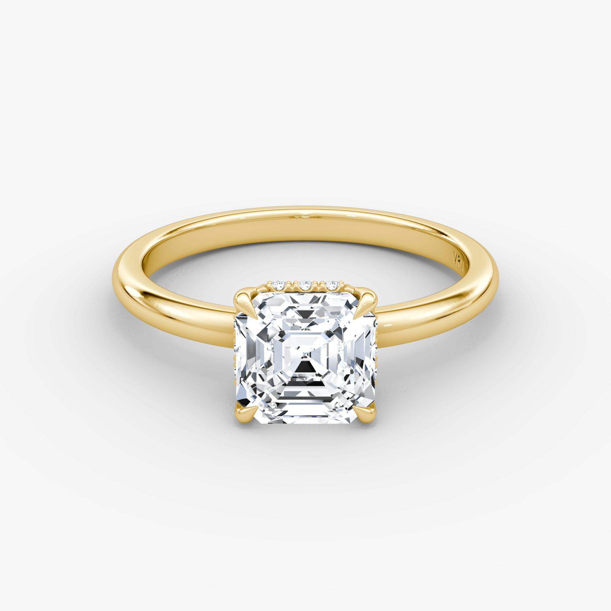 The Signature | Asscher | 18k | Yellow Gold | bandAccent: Plain | bandWidth: large | hiddenHalo: yes | diamondOrientation: vertical | caratWeight: other