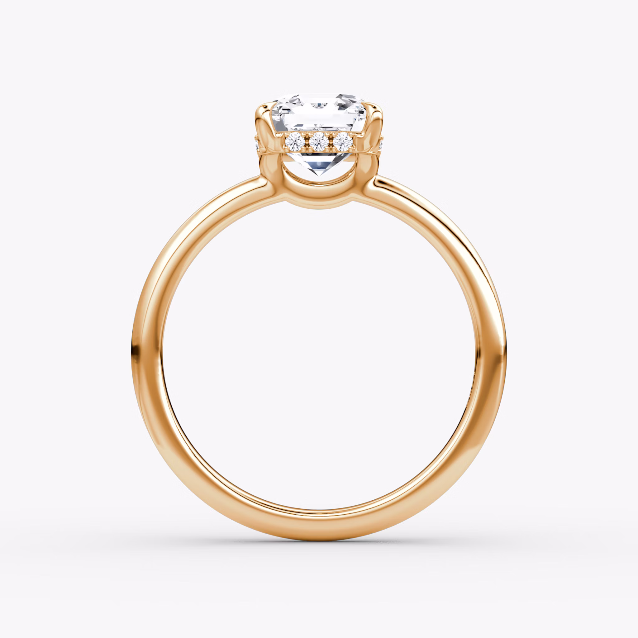 The Signature | Asscher | 14k | Rose Gold | bandAccent: Plain | bandWidth: large | hiddenHalo: yes | diamondOrientation: vertical | caratWeight: other