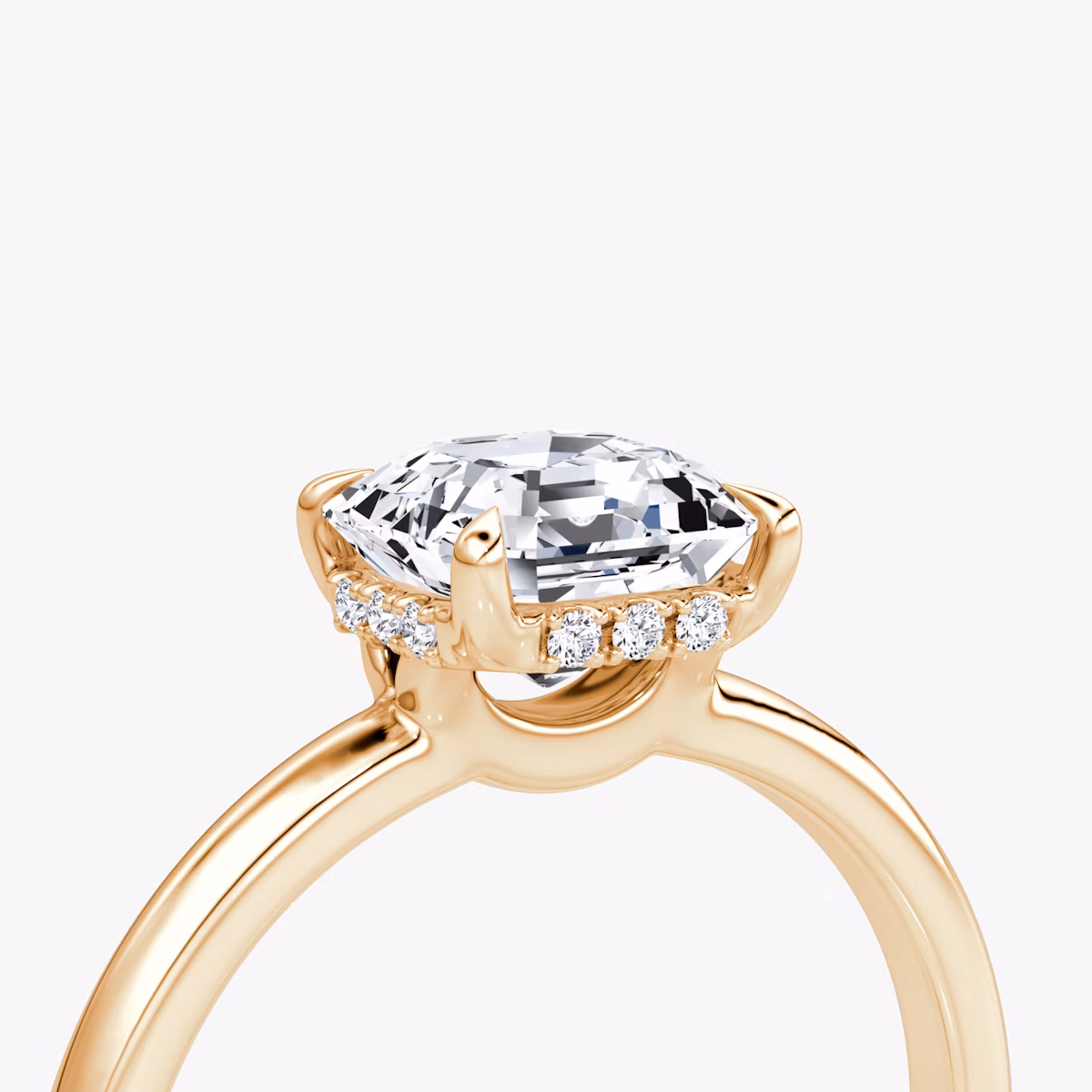 The Signature | Asscher | 14k | Rose Gold | bandAccent: Plain | bandWidth: large | hiddenHalo: yes | diamondOrientation: vertical | caratWeight: other