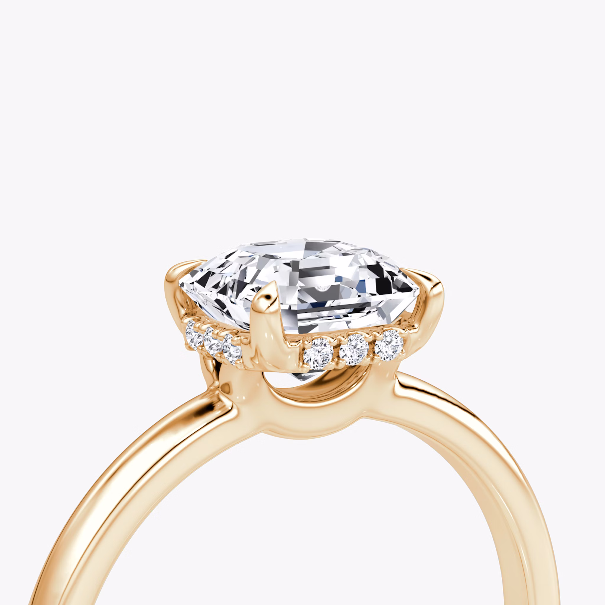 The Signature | Asscher | 14k | Rose Gold | bandAccent: Plain | bandWidth: large | hiddenHalo: yes | diamondOrientation: vertical | caratWeight: other