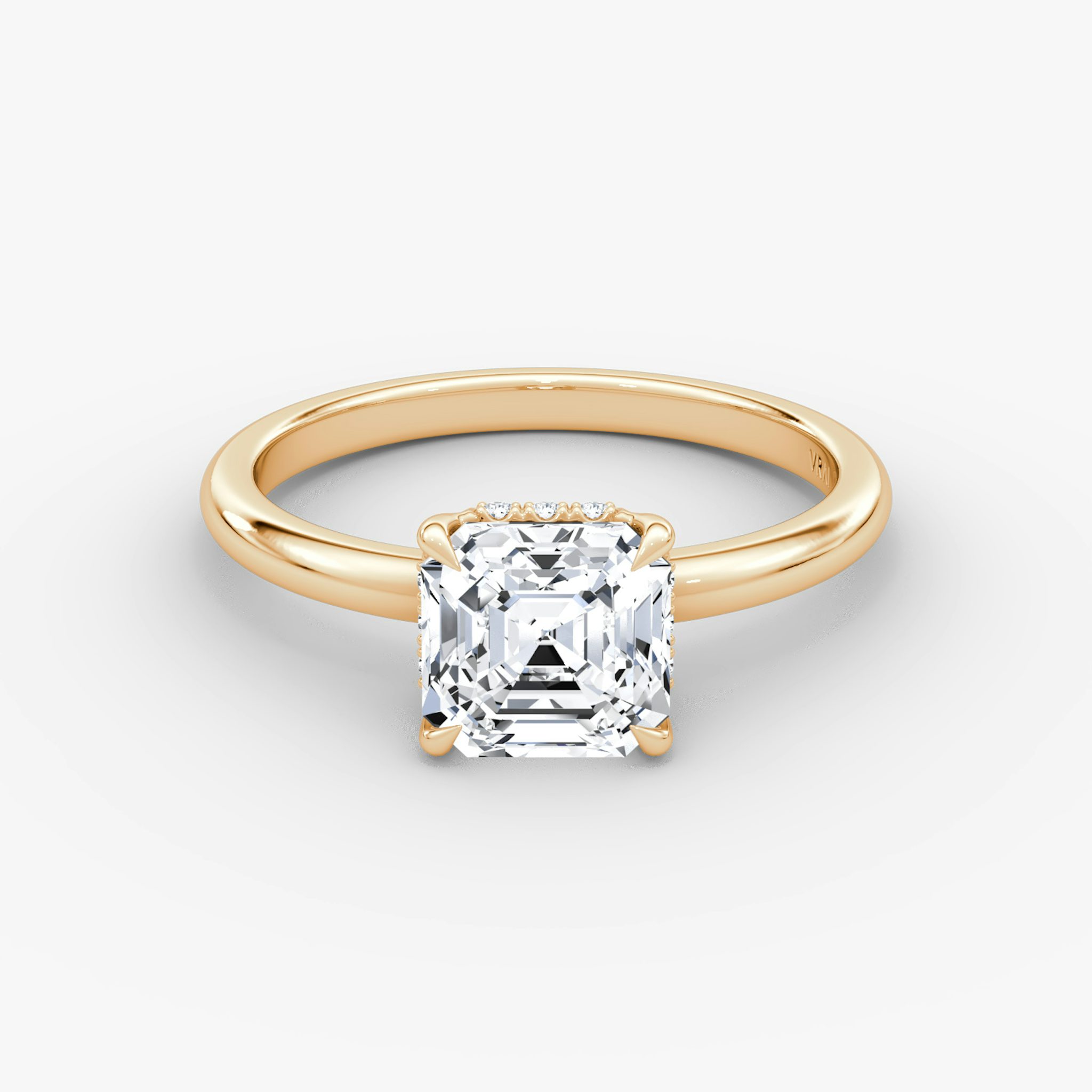 The Signature | Asscher | 14k | Rose Gold | bandAccent: Plain | bandWidth: large | hiddenHalo: yes | diamondOrientation: vertical | caratWeight: other