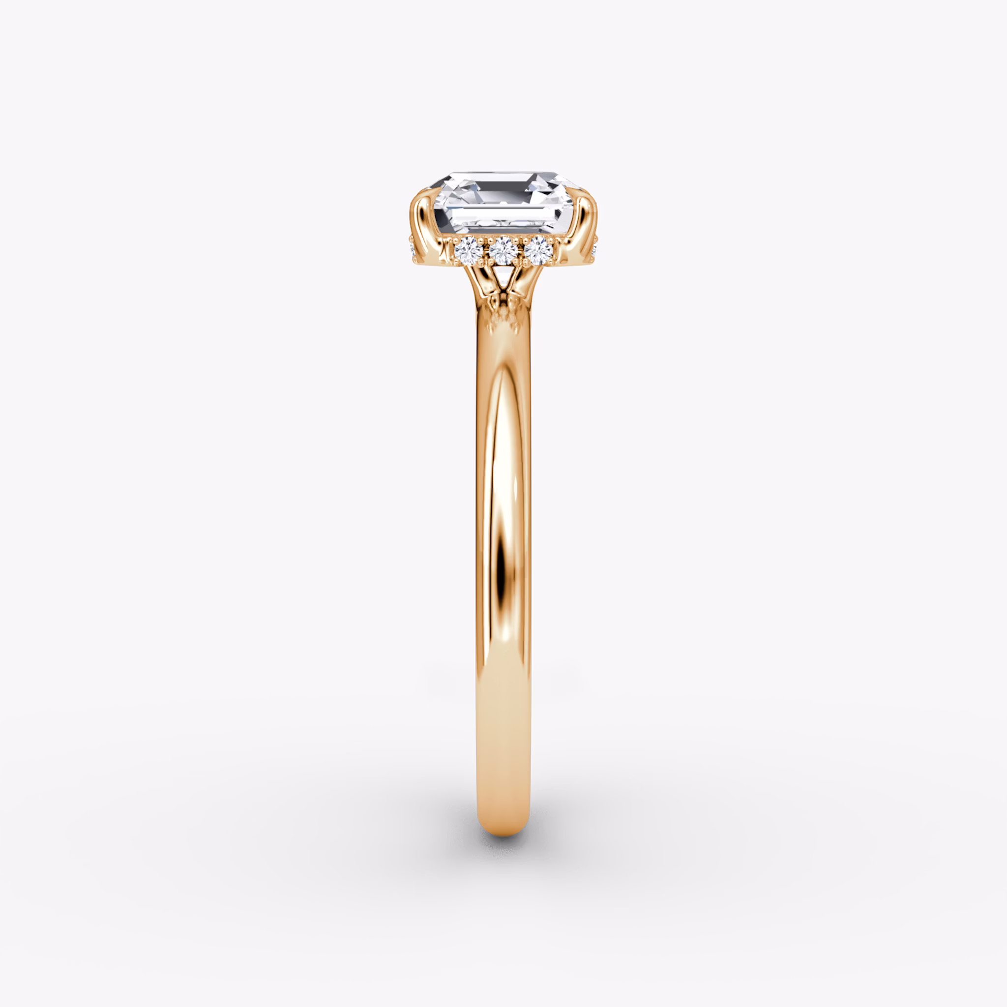 The Signature | Asscher | 14k | Rose Gold | bandAccent: Plain | bandWidth: large | hiddenHalo: yes | diamondOrientation: vertical | caratWeight: other