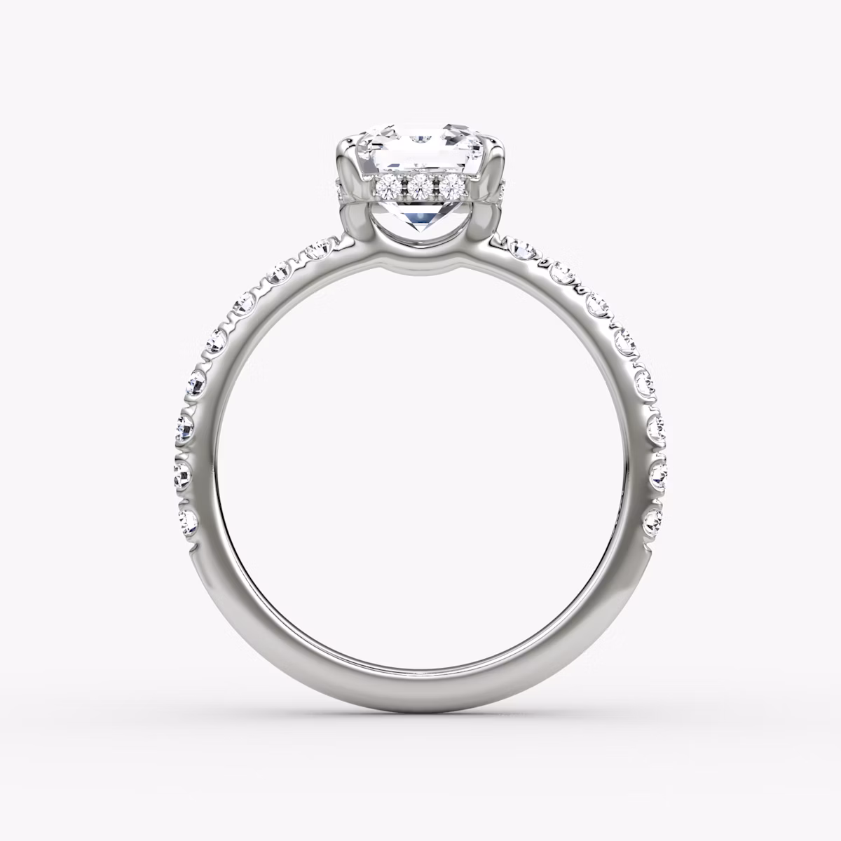 The Signature | Asscher | 18k | White Gold | bandAccent: Pavé | bandWidth: large | hiddenHalo: yes | diamondOrientation: horizontal | caratWeight: other