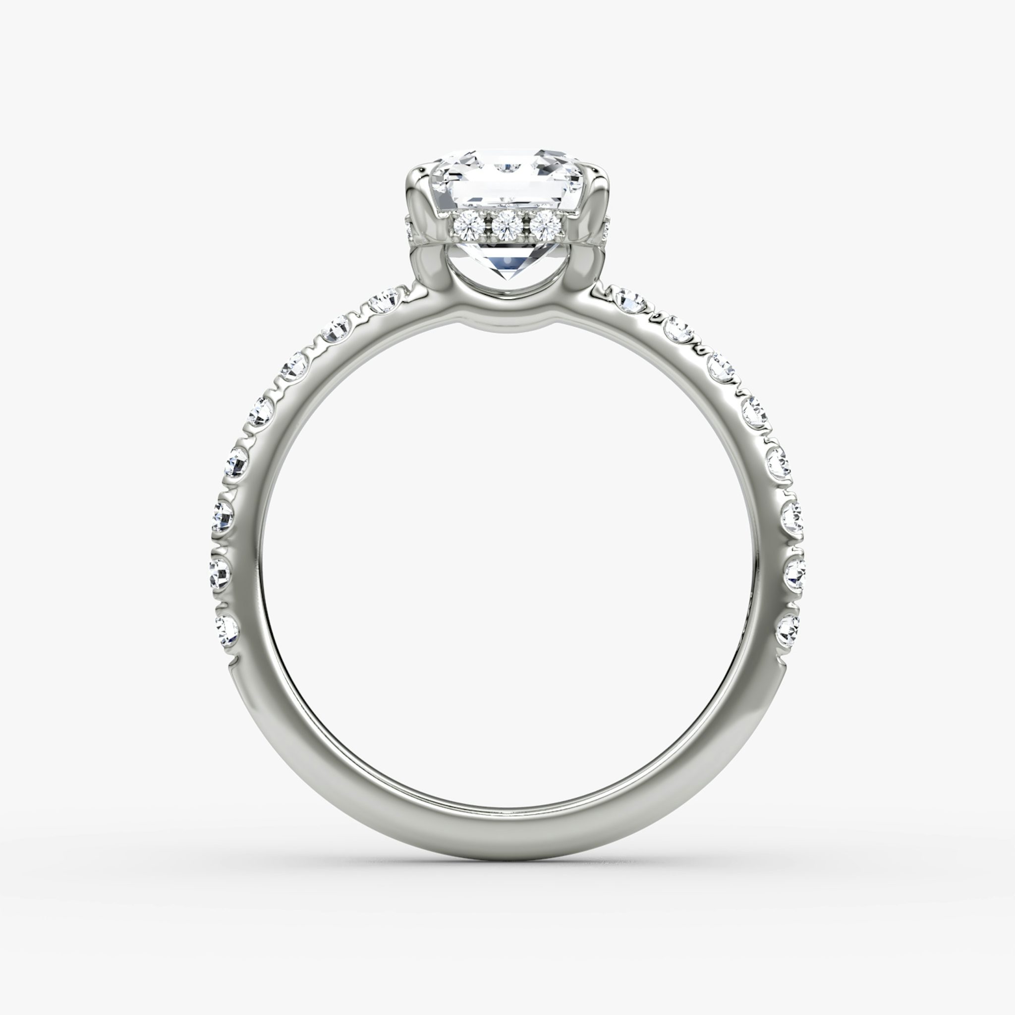 The Signature | Asscher | 18k | White Gold | bandAccent: Pavé | bandWidth: large | hiddenHalo: yes | diamondOrientation: vertical | caratWeight: other