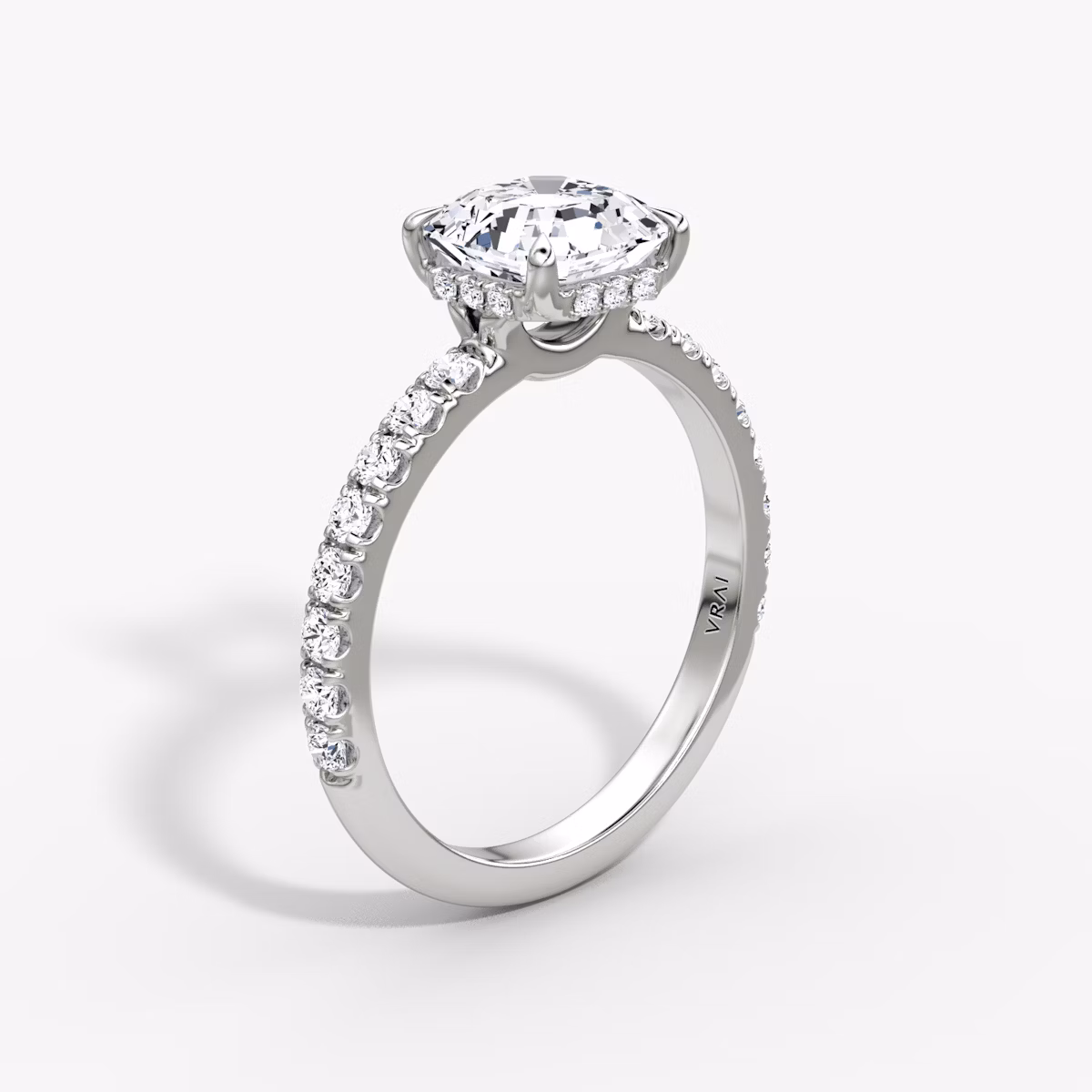The Signature | Asscher | 18k | White Gold | bandAccent: Pavé | bandWidth: large | hiddenHalo: yes | diamondOrientation: horizontal | caratWeight: other