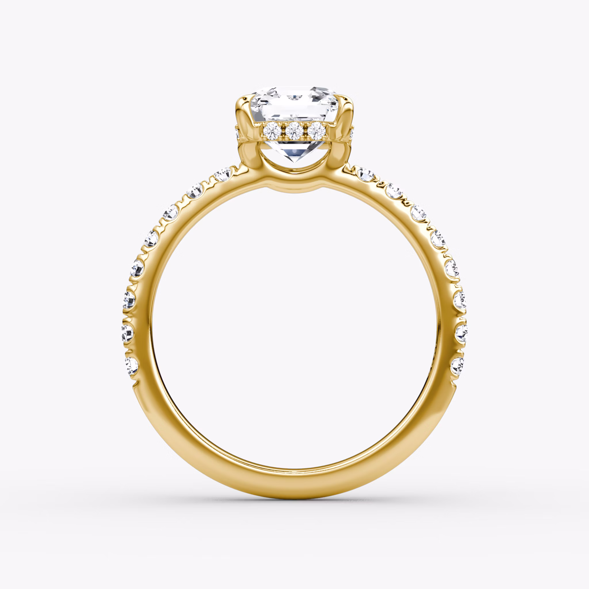 The Signature | Asscher | 18k | Yellow Gold | bandAccent: Pavé | bandWidth: large | hiddenHalo: yes | diamondOrientation: vertical | caratWeight: other