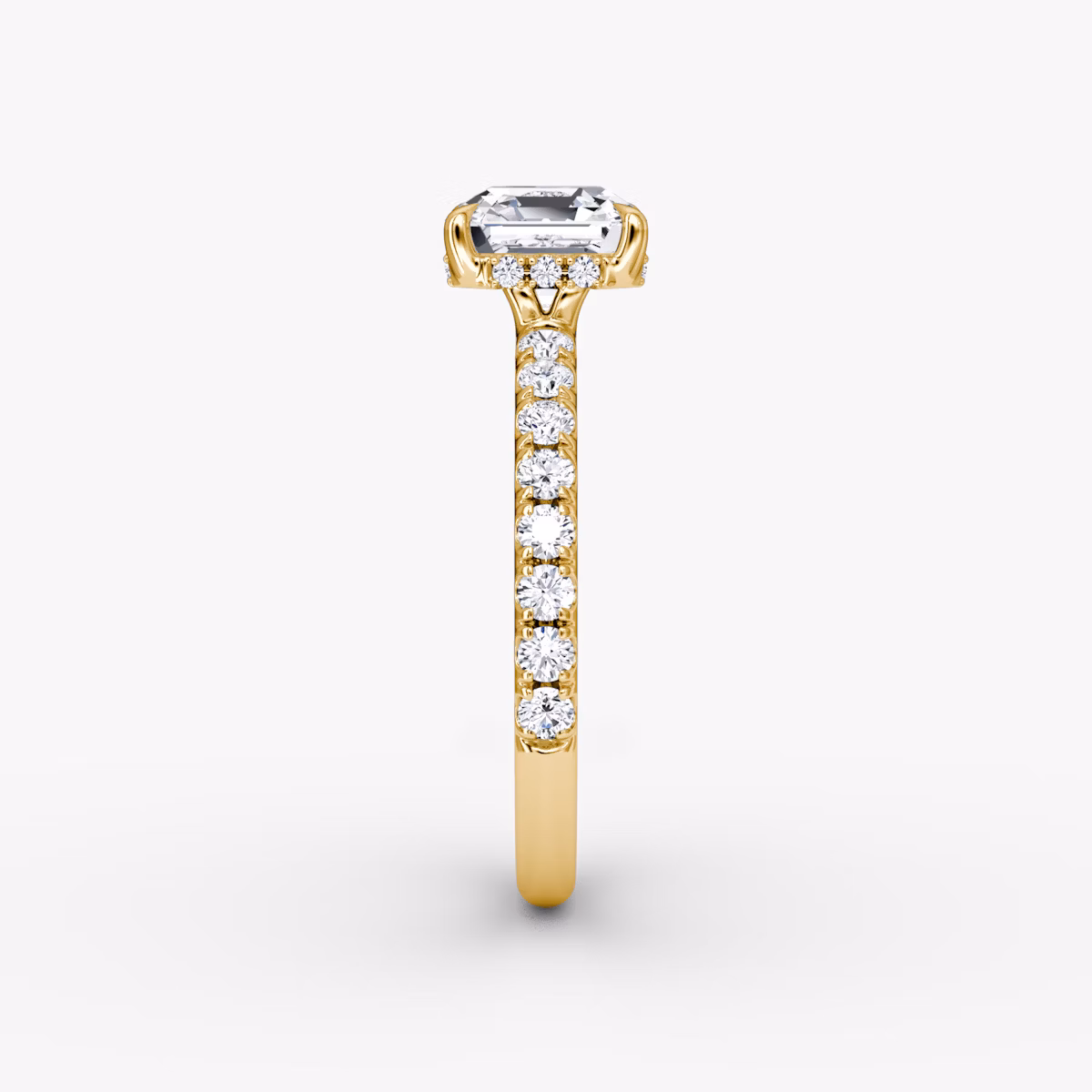 The Signature | Asscher | 18k | Yellow Gold | bandAccent: Pavé | bandWidth: large | hiddenHalo: yes | diamondOrientation: vertical | caratWeight: other