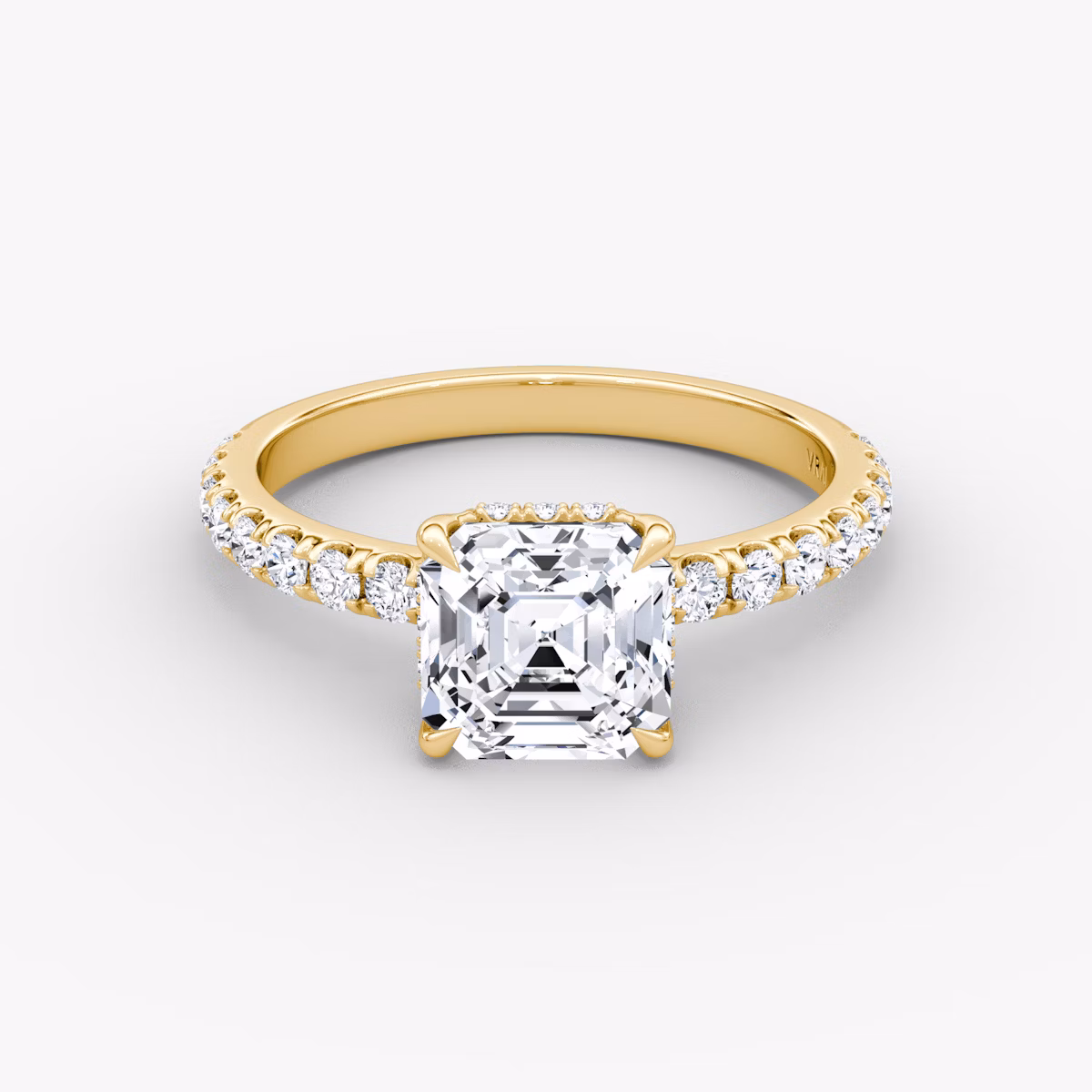 The Signature | Asscher | 18k | Yellow Gold | bandAccent: Pavé | bandWidth: large | hiddenHalo: yes | diamondOrientation: vertical | caratWeight: other