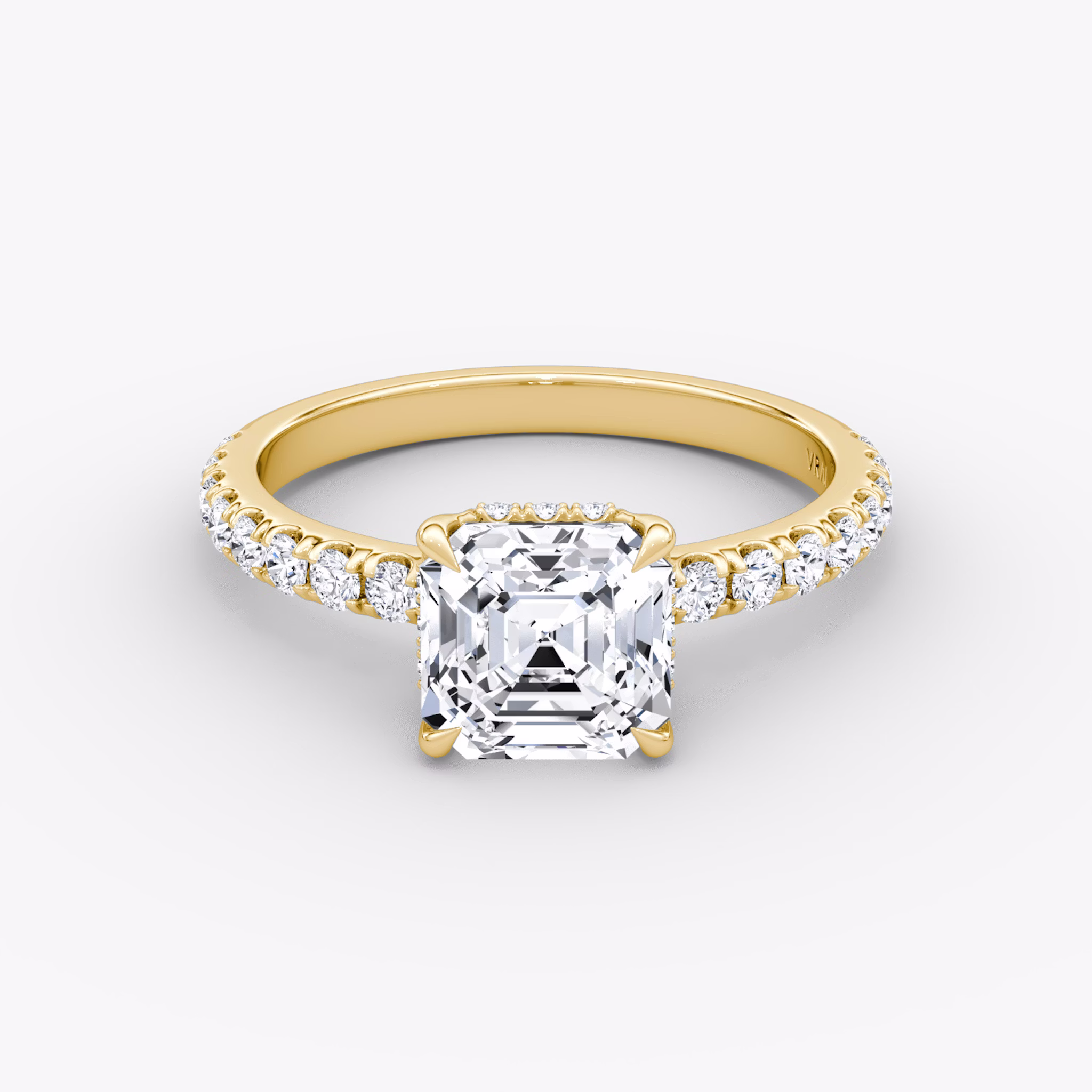 The Signature | Asscher | 18k | Yellow Gold | bandAccent: Pavé | bandWidth: large | hiddenHalo: yes | diamondOrientation: vertical | caratWeight: other