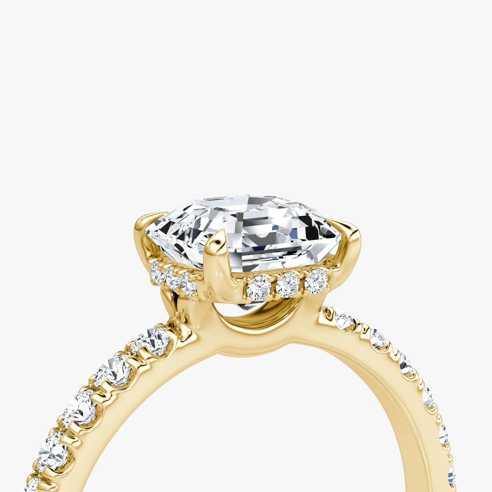 The Signature | Asscher | 18k | Yellow Gold | bandAccent: Pavé | bandWidth: large | hiddenHalo: yes | diamondOrientation: vertical | caratWeight: other