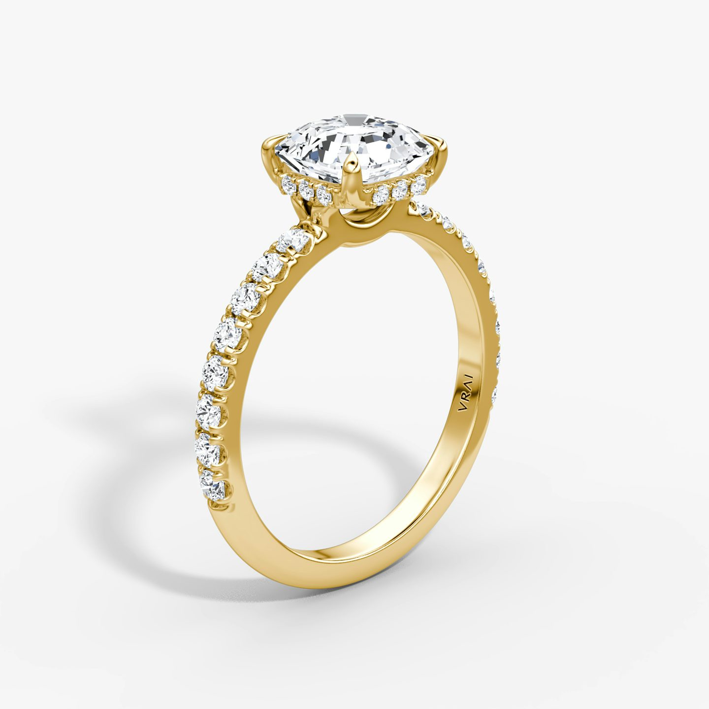 The Signature | Asscher | 18k | Yellow Gold | bandAccent: Pavé | bandWidth: large | hiddenHalo: yes | diamondOrientation: vertical | caratWeight: other