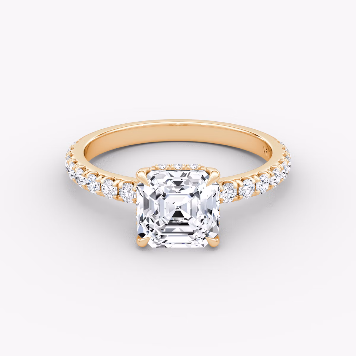 The Signature | Asscher | 14k | Rose Gold | bandAccent: Pavé | bandWidth: large | hiddenHalo: yes | diamondOrientation: horizontal | caratWeight: other