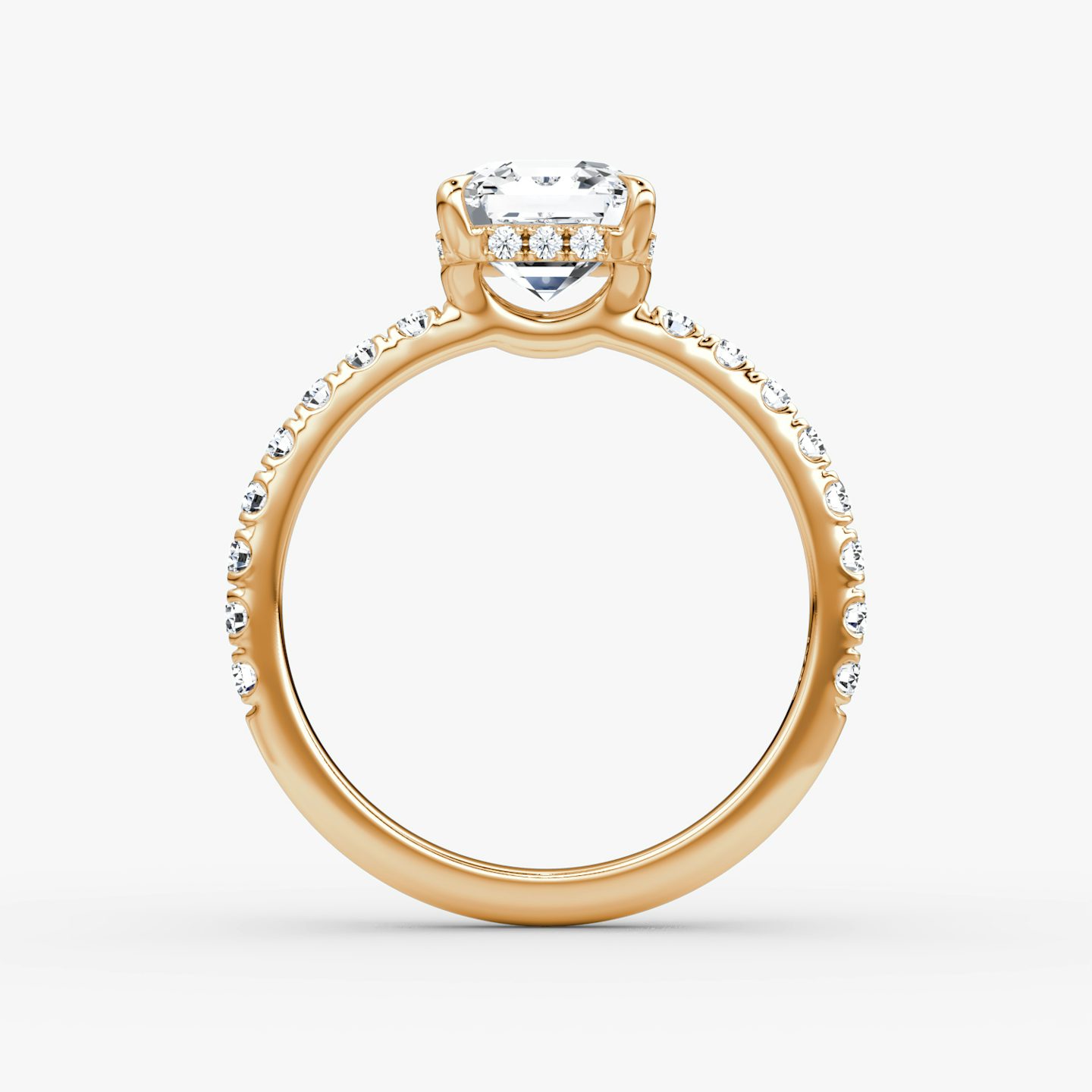 The Signature | Asscher | 14k | Rose Gold | bandAccent: Pavé | bandWidth: large | hiddenHalo: yes | diamondOrientation: horizontal | caratWeight: other