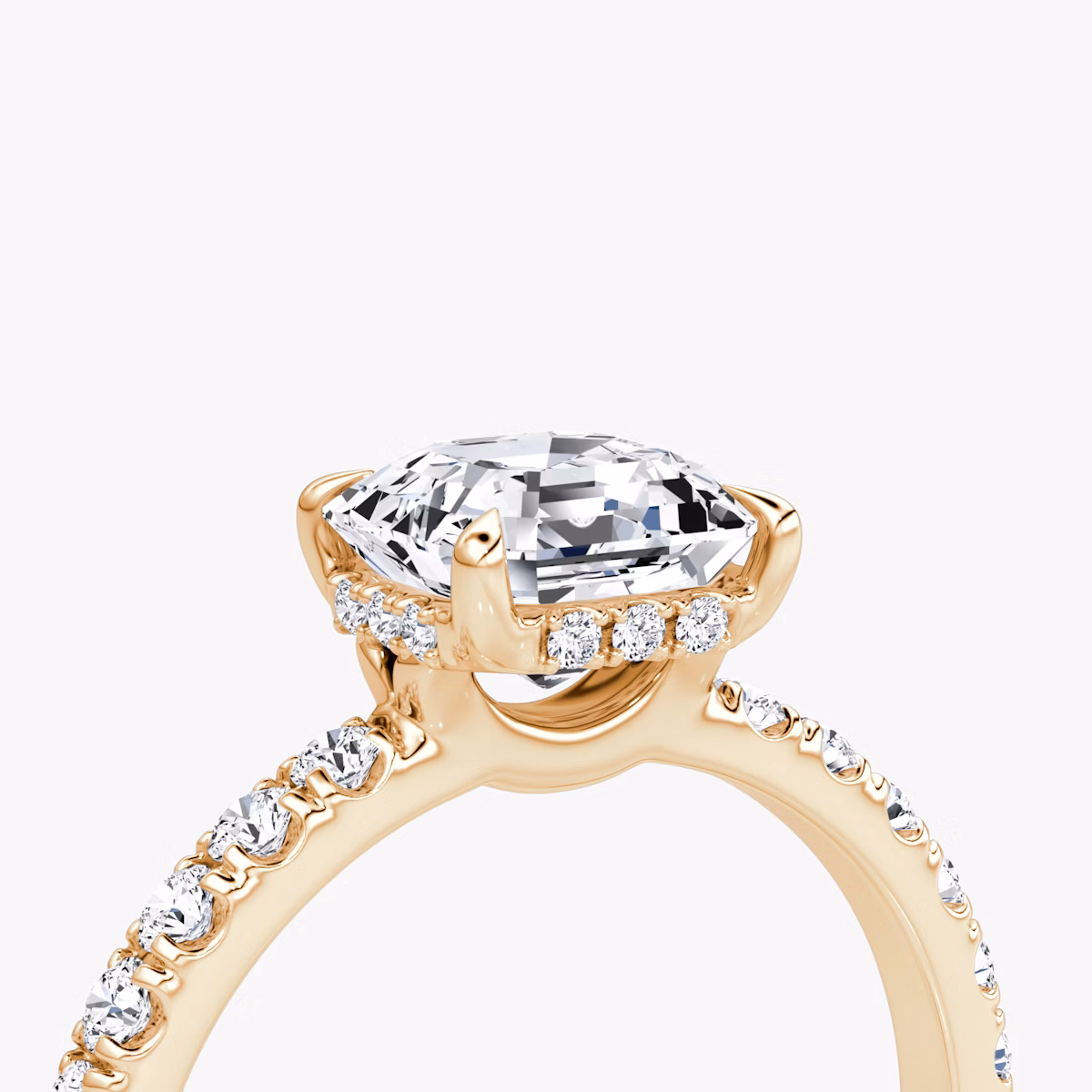 The Signature | Asscher | 14k | Rose Gold | bandAccent: Pavé | bandWidth: large | hiddenHalo: yes | diamondOrientation: horizontal | caratWeight: other