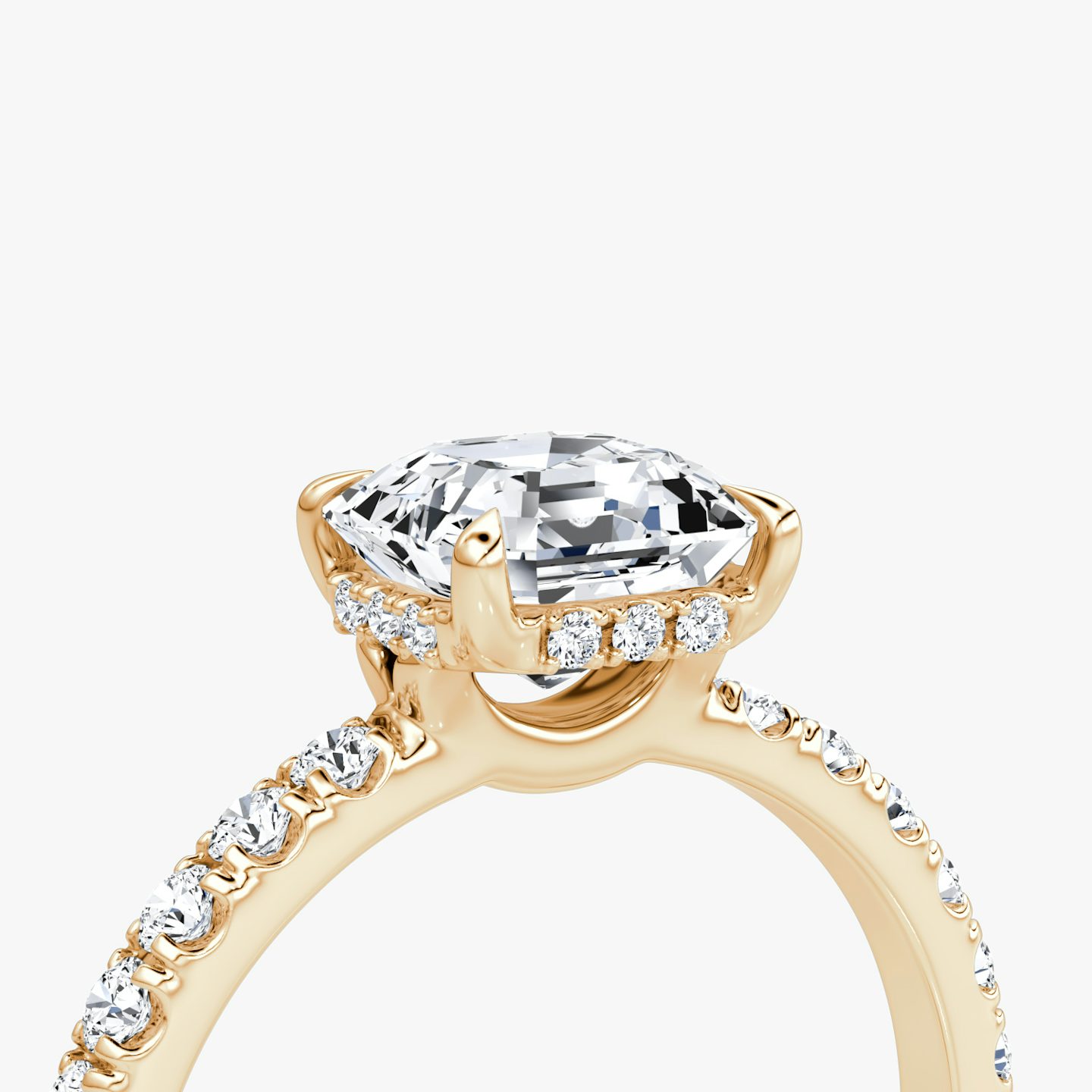 The Signature | Asscher | 14k | Rose Gold | bandAccent: Pavé | bandWidth: large | hiddenHalo: yes | diamondOrientation: horizontal | caratWeight: other