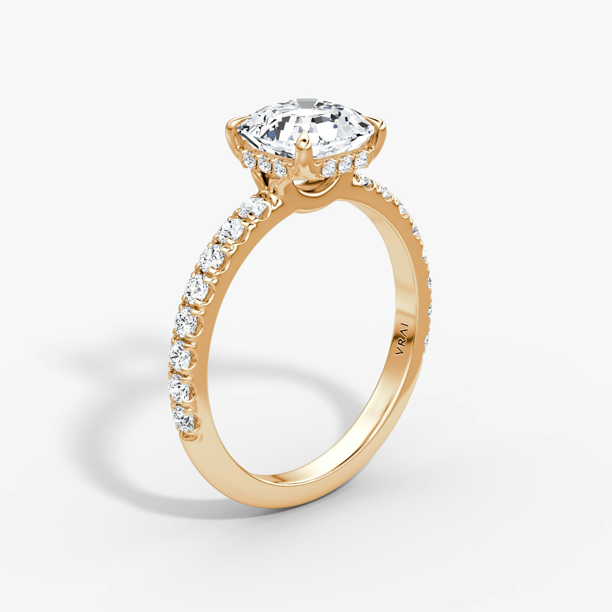 The Signature | Asscher | 14k | Rose Gold | bandAccent: Pavé | bandWidth: large | hiddenHalo: yes | diamondOrientation: vertical | caratWeight: other