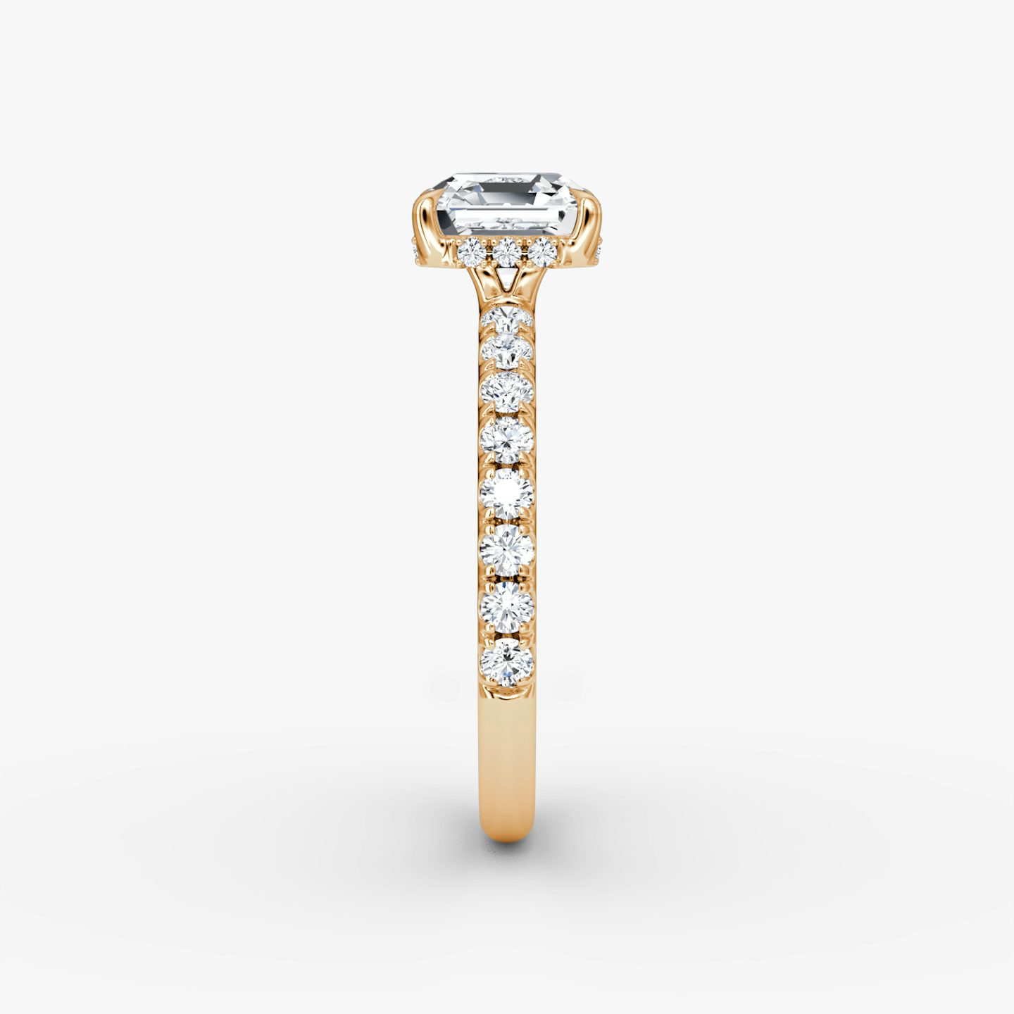 The Signature | Asscher | 14k | Rose Gold | bandAccent: Pavé | bandWidth: large | hiddenHalo: yes | diamondOrientation: horizontal | caratWeight: other